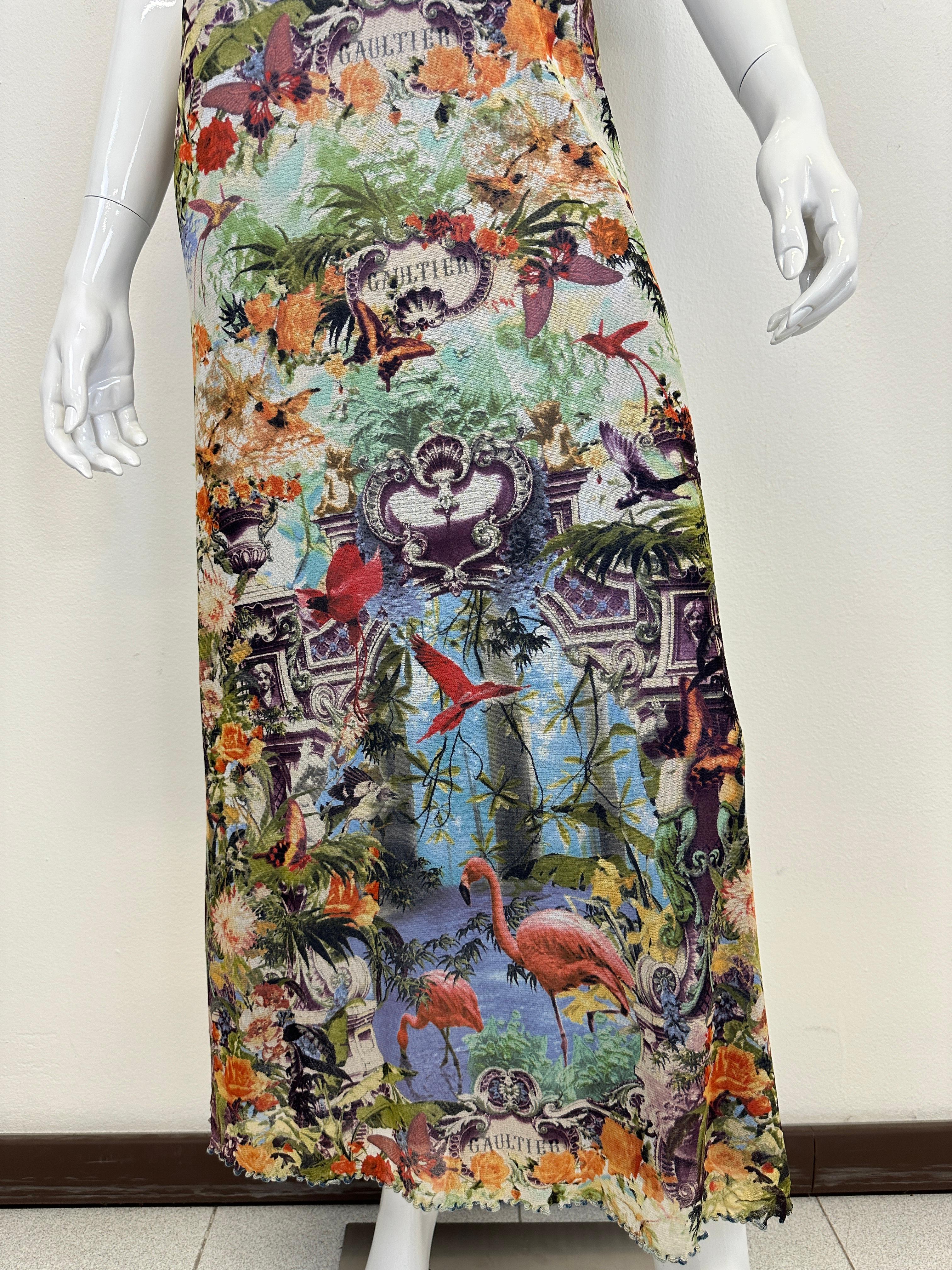 S/S 1999 Jean Paul Gaultier flamingo tropical maxi dress with cardigan For Sale 6