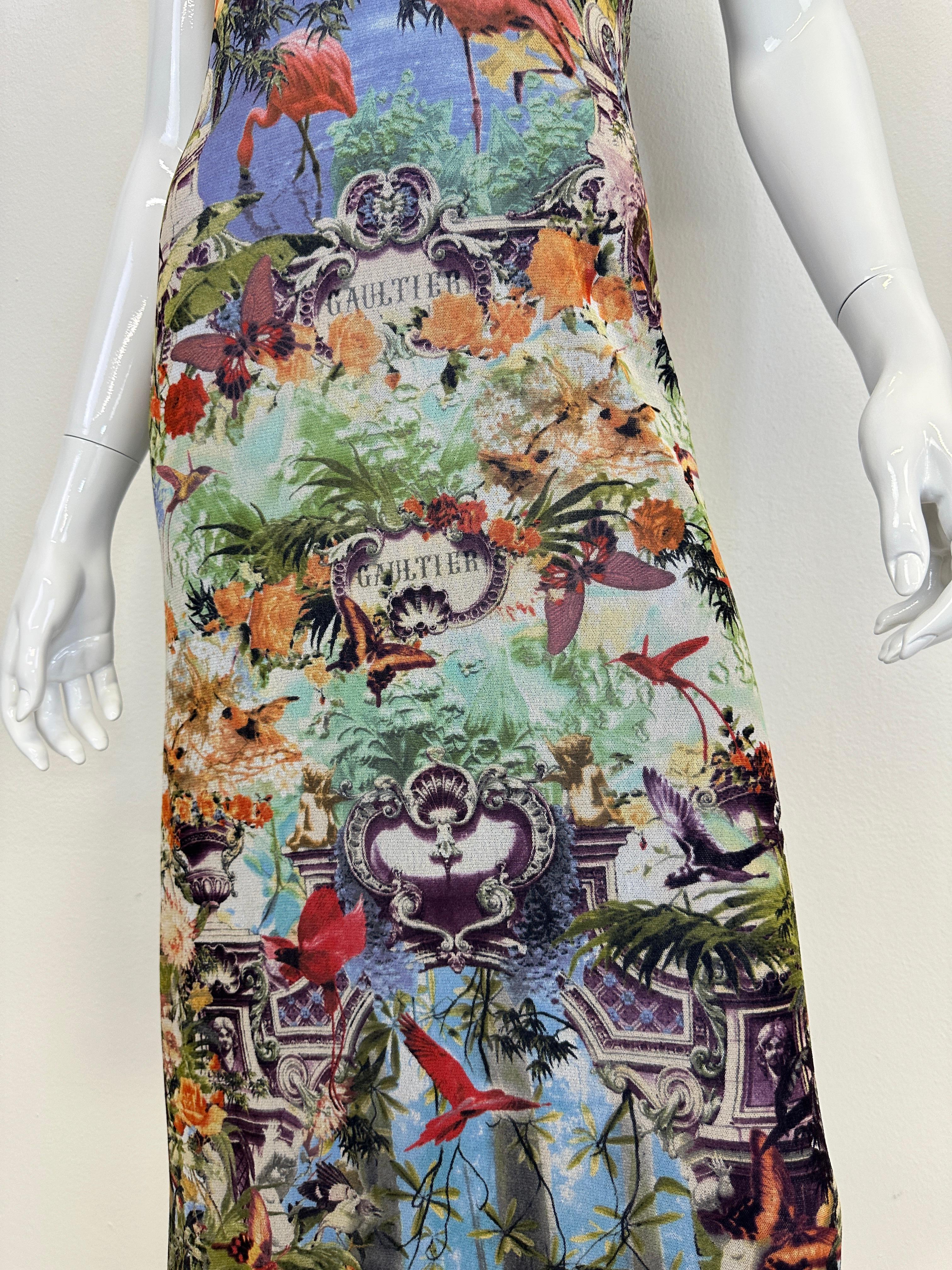 S/S 1999 Jean Paul Gaultier flamingo tropical maxi dress with cardigan For Sale 7