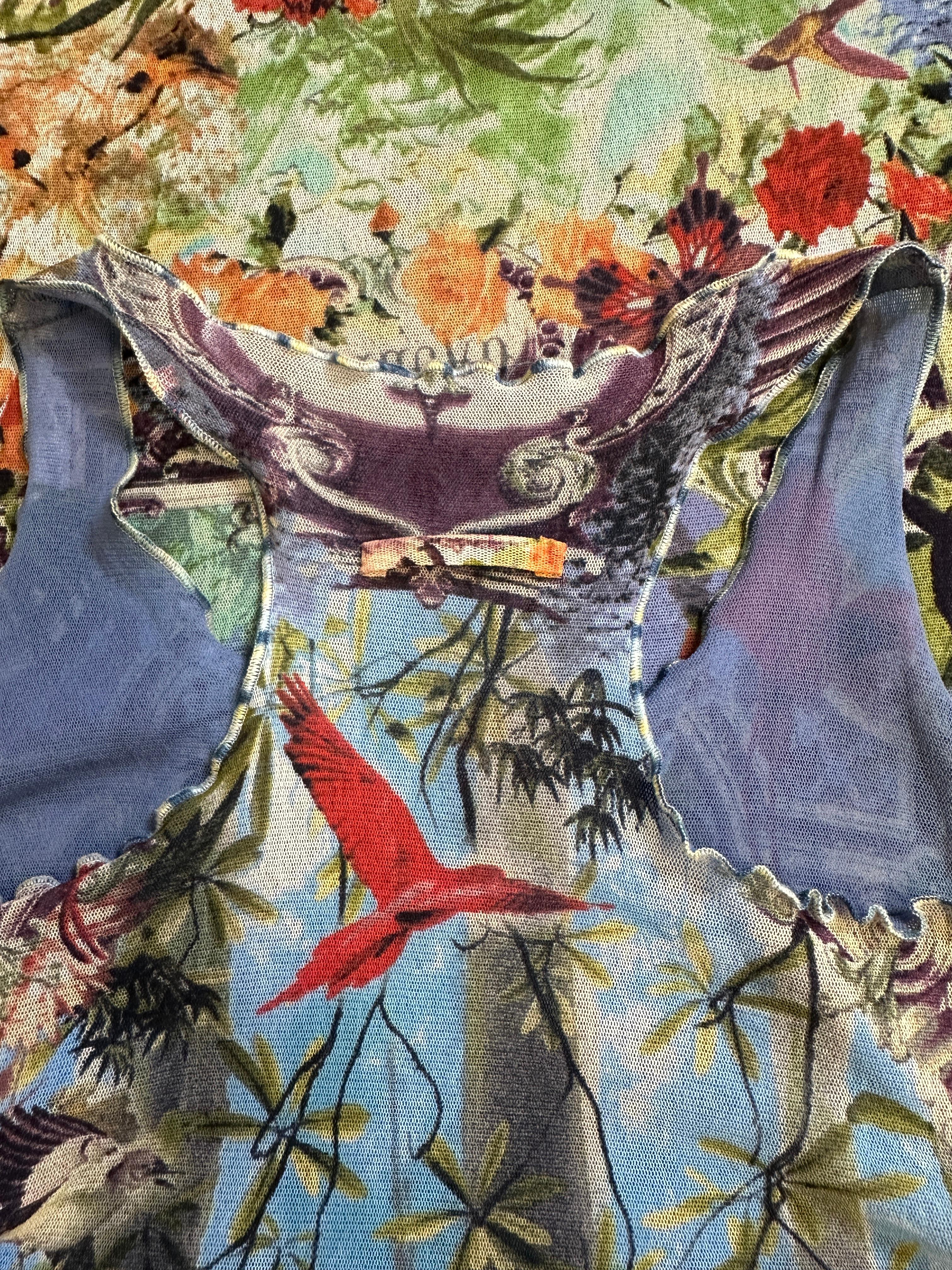 S/S 1999 Jean Paul Gaultier flamingo tropical maxi dress with cardigan For Sale 11