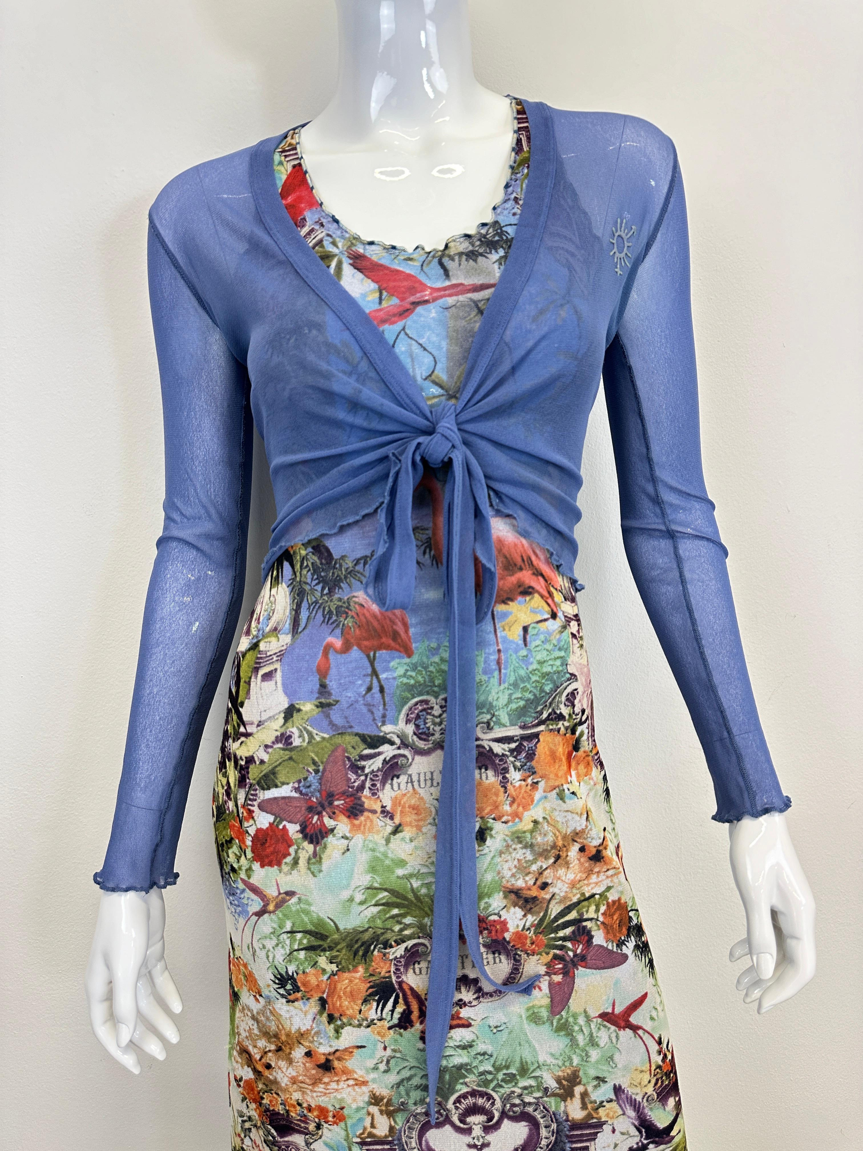 Women's S/S 1999 Jean Paul Gaultier flamingo tropical maxi dress with cardigan For Sale