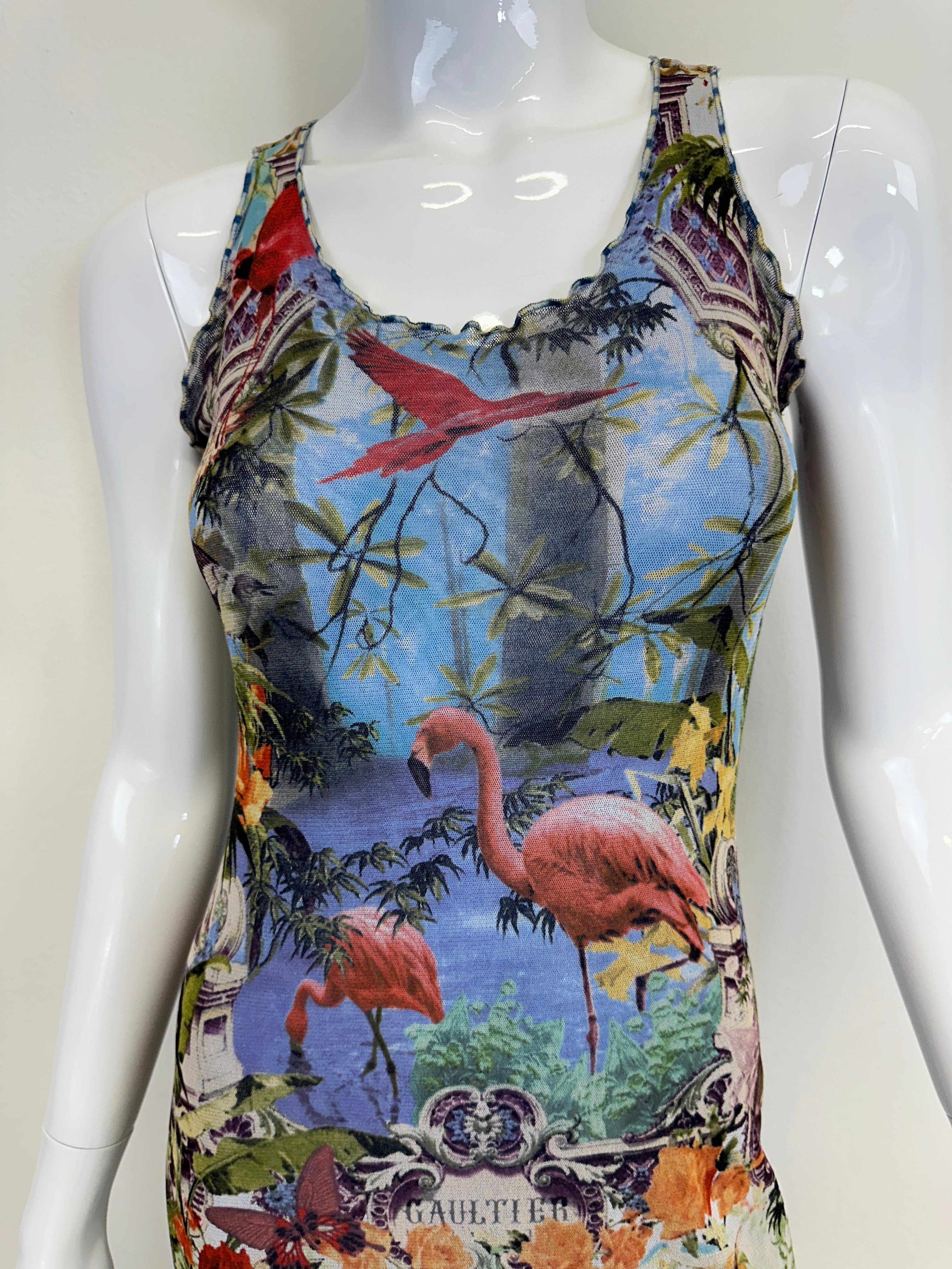 S/S 1999 Jean Paul Gaultier flamingo tropical maxi dress with cardigan For Sale 2