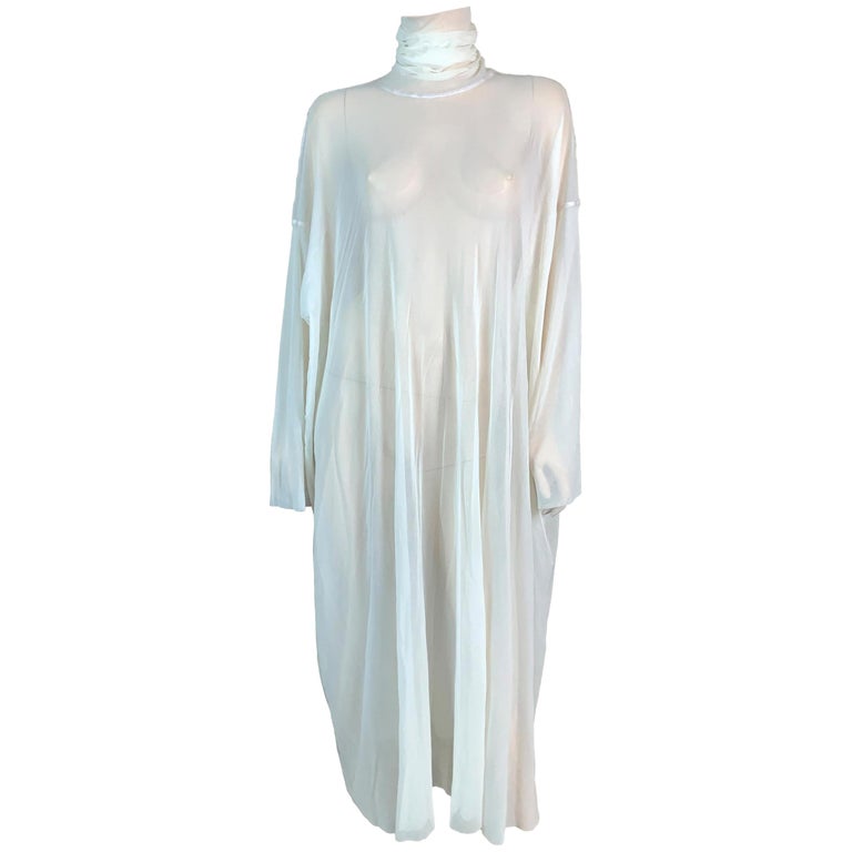 S/S 1999 Jean Paul Gaultier Sheer Ivory Baggy Mesh L/S Dress at 1stDibs