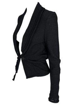 S/S 1999 John Galliano Stretch Knit Sheer Black Shawl Sweater Jacket