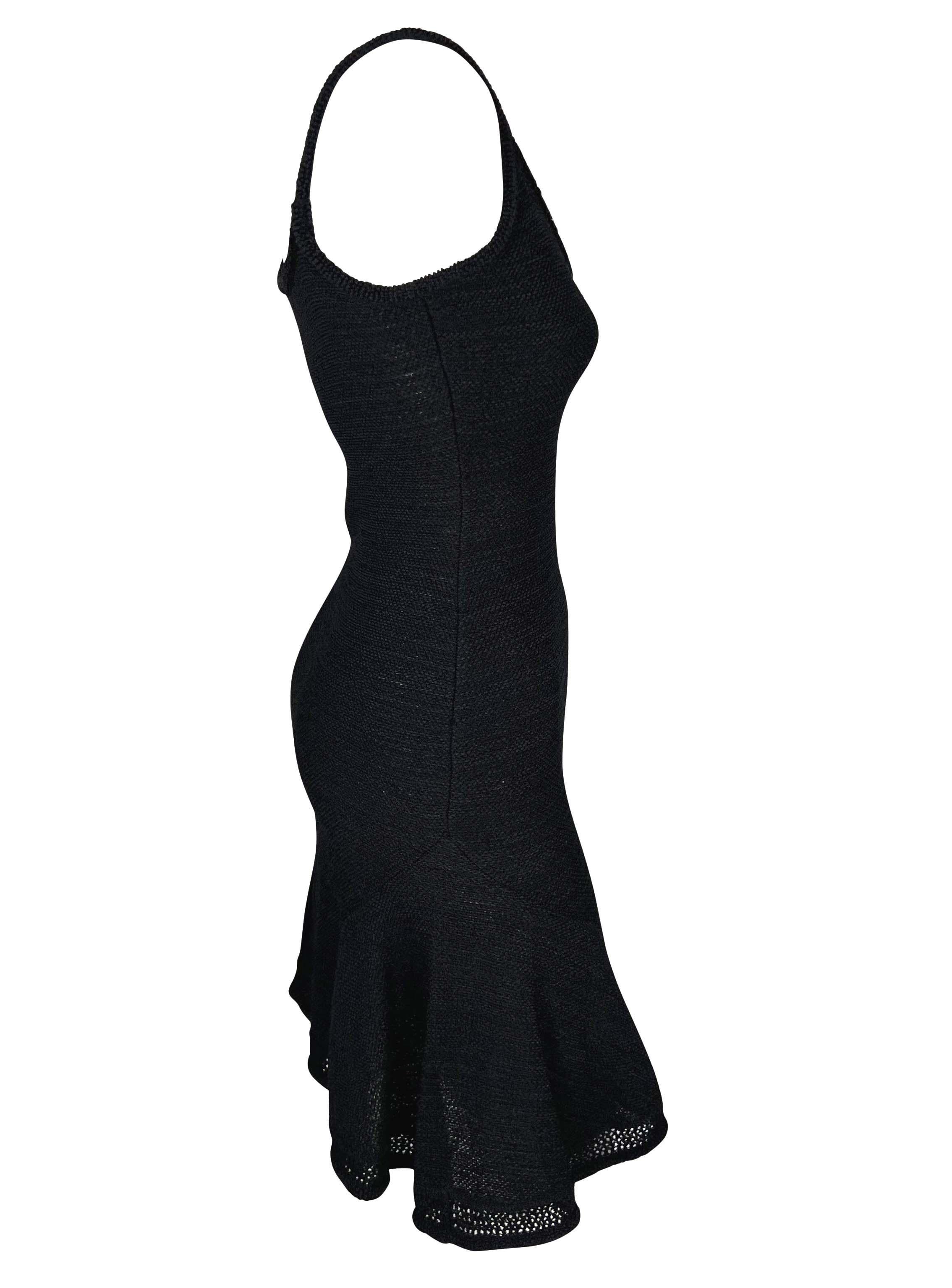 Women's S/S 1999 John Galliano Stretch Knit Sheer Flare Black Sweater Dress For Sale