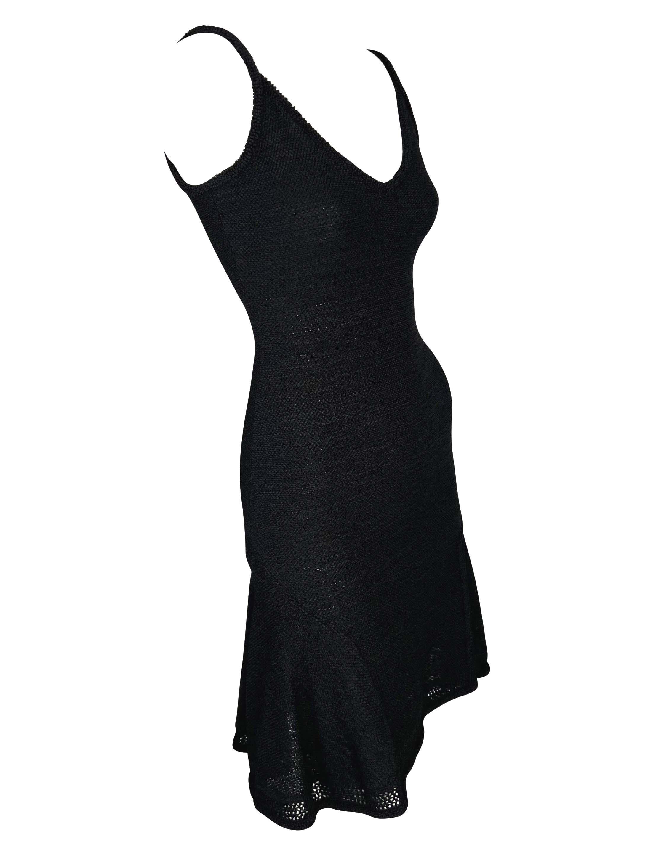 S/S 1999 John Galliano Stretch Knit Sheer Flare Black Sweater Dress For Sale 1
