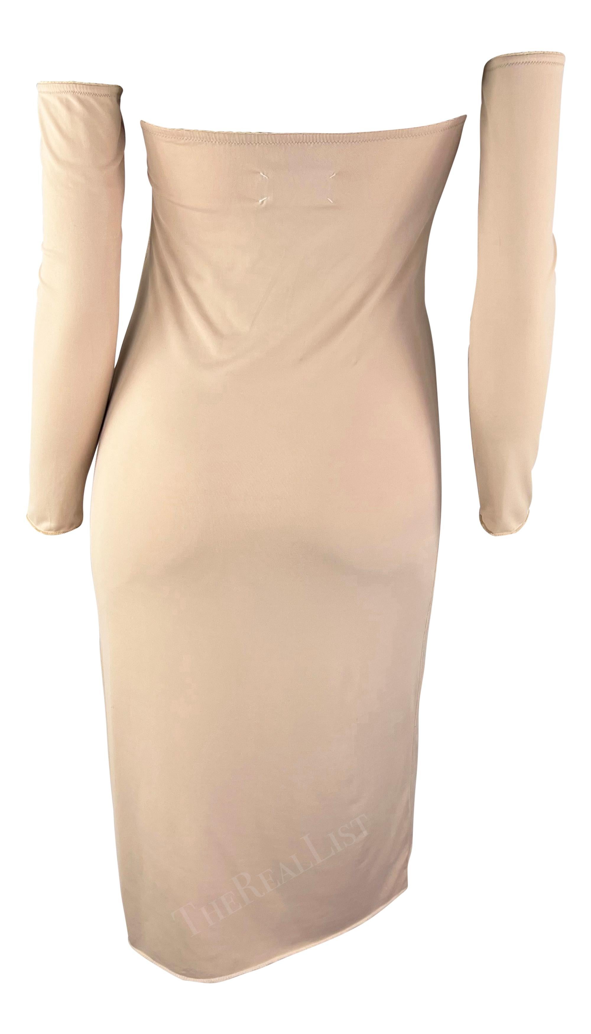 Women's S/S 1999 Maison Martin Margiela Beige Stretch Tube Arm Sleeve Slip Dress For Sale
