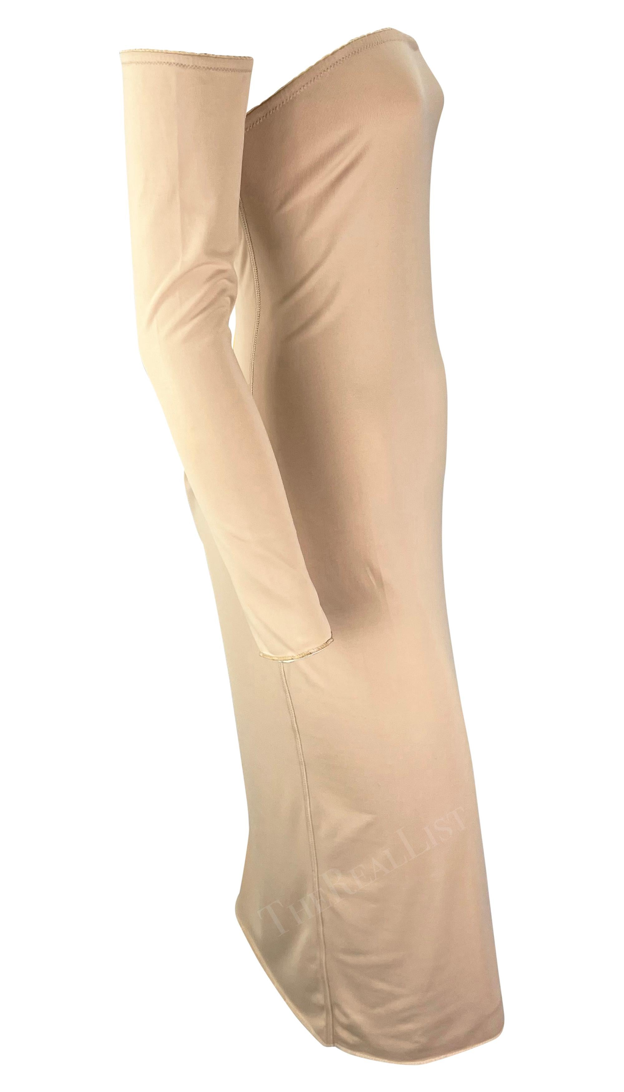 S/S 1999 Maison Martin Margiela Beige Stretch Tube Arm Sleeve Slip Dress For Sale 2