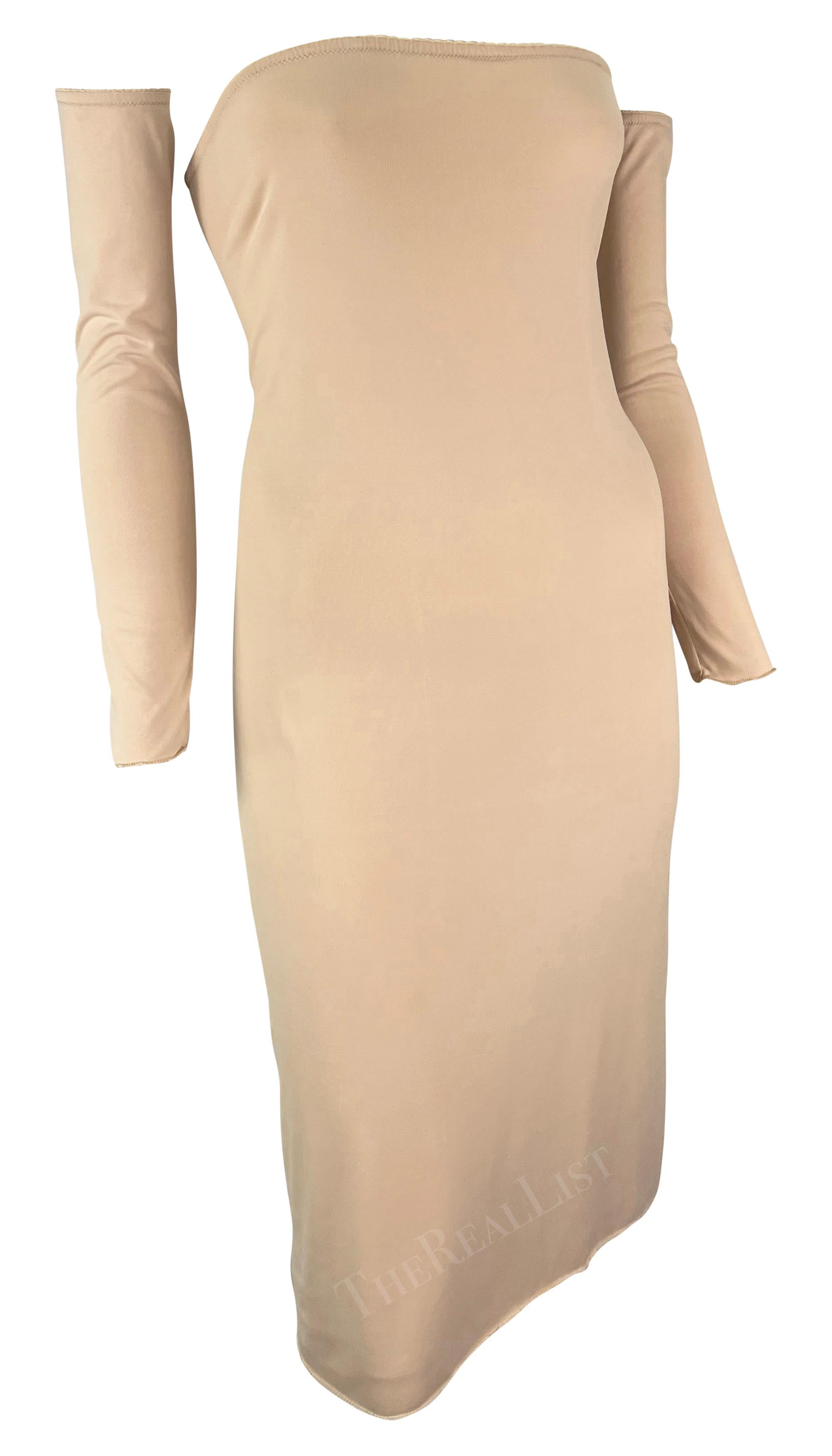 S/S 1999 Maison Martin Margiela Beige Stretch Tube Arm Sleeve Slip Dress For Sale 3