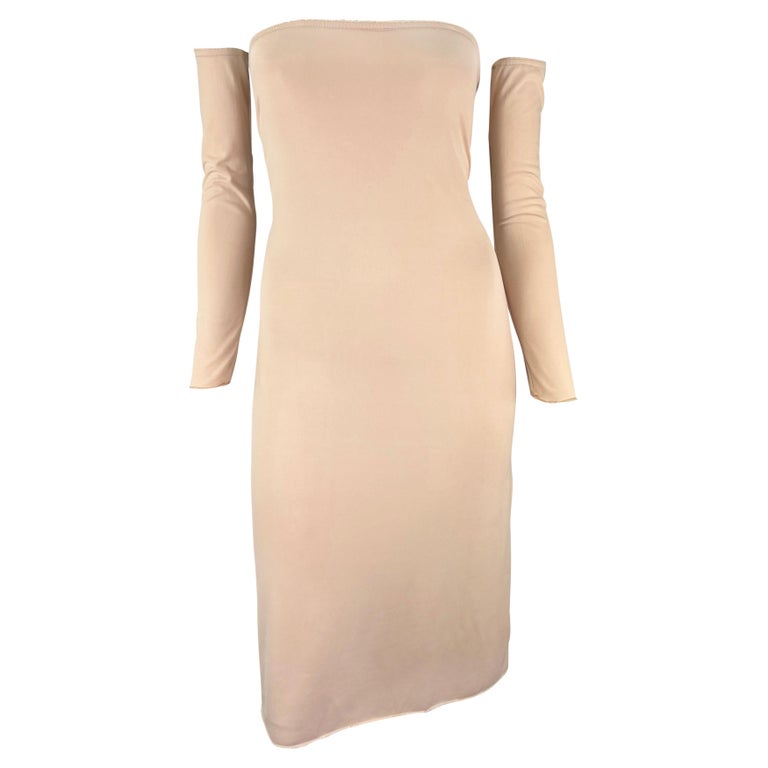 S/S 1999 Maison Martin Margiela Beige Stretch Tube Arm Sleeve Slip Dress at  1stDibs