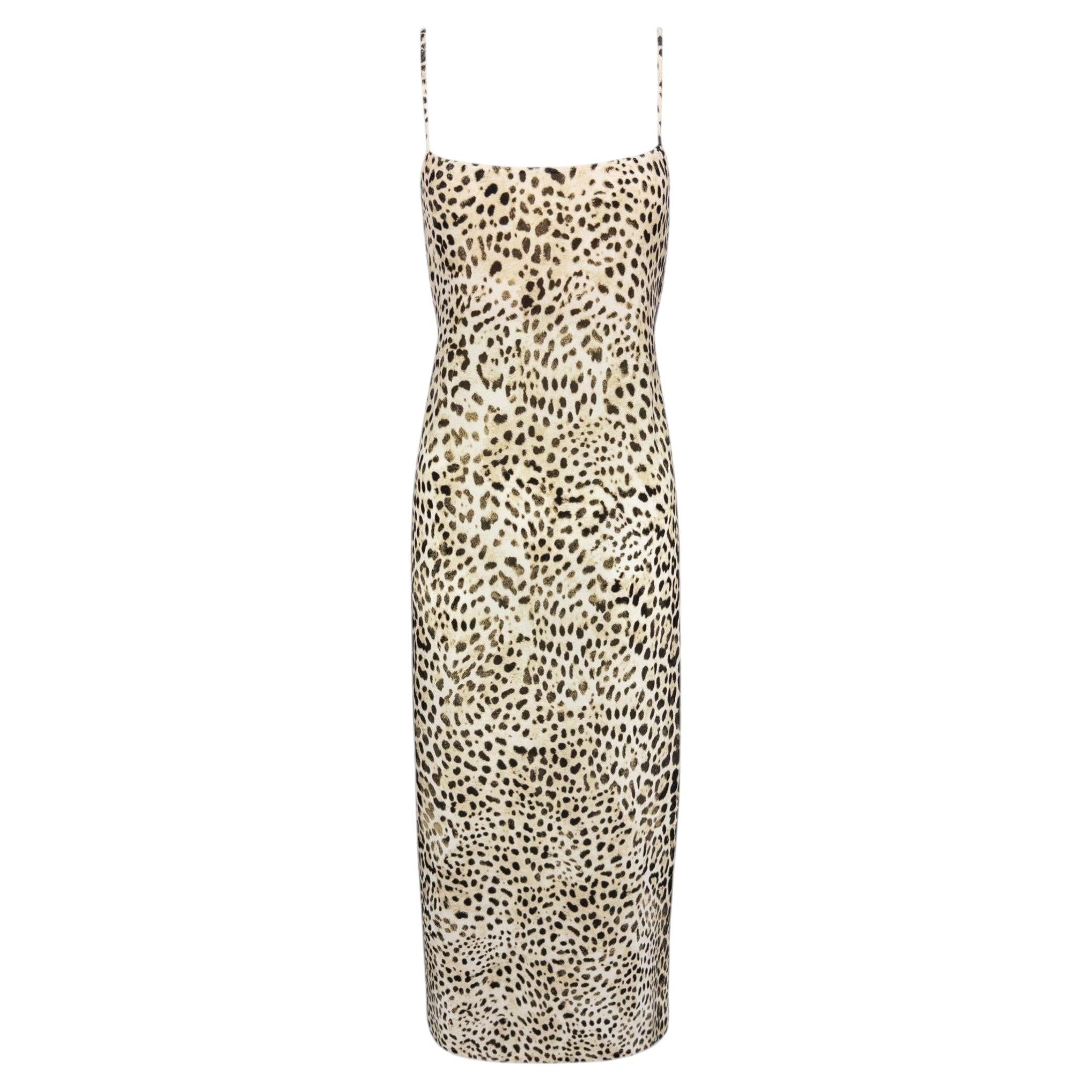 S/S 1999 Roberto Cavalli Leopard Print Satin Bodycon Slip Dress