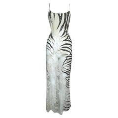 S/S 1999 Roberto Cavalli Runway Sheer White & Zebra Maxi Dress