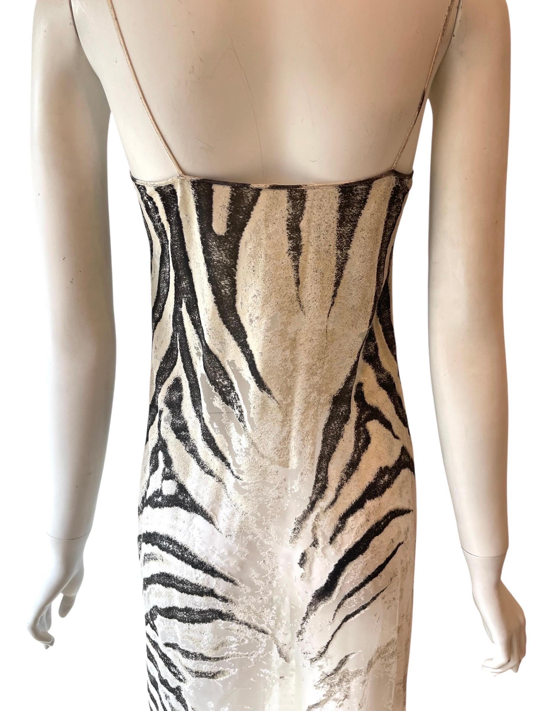S/S 1999 Roberto Cavalli Vestido cebra transparente Gris en venta