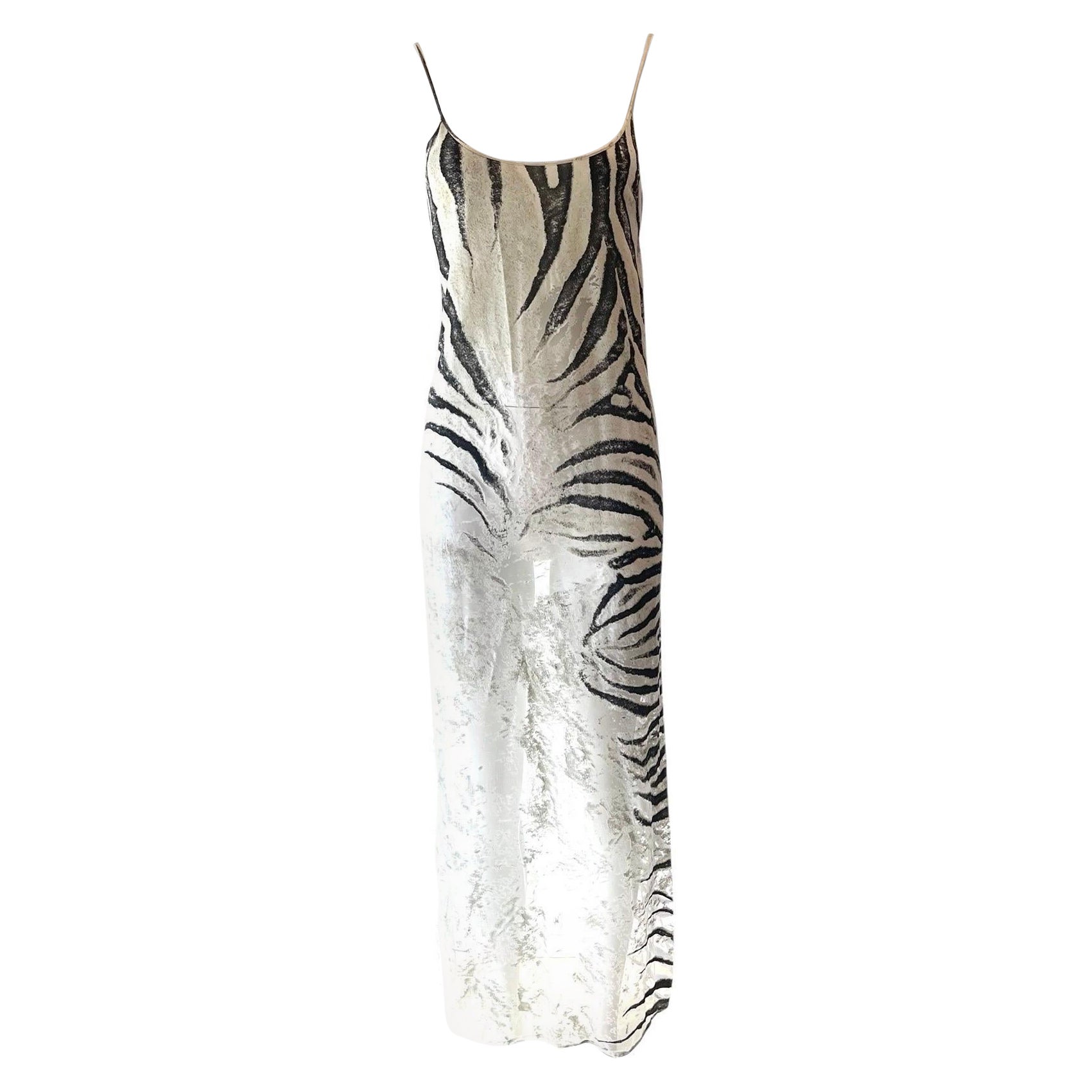 F/S 1999 Roberto Cavalli Durchsichtiges Zebra-Slipkleid