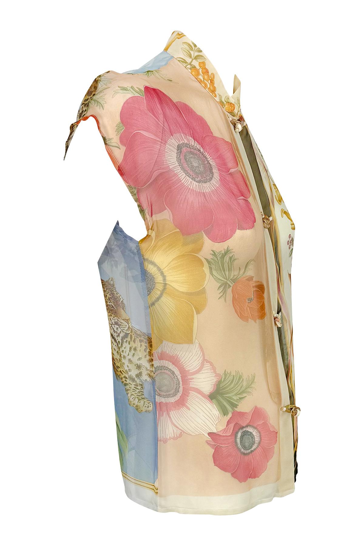 Haut à fleurs multicolore en soie transparente Salvatore Ferragamo Runway Ad S/S 1999 en vente 5