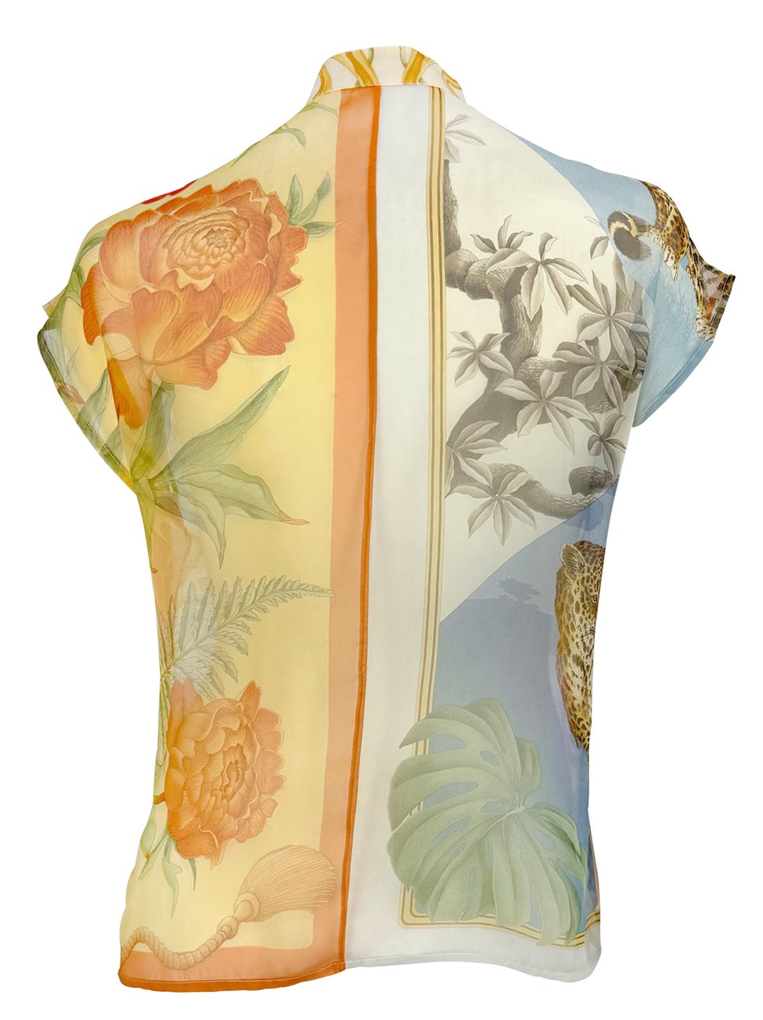 Haut à fleurs multicolore en soie transparente Salvatore Ferragamo Runway Ad S/S 1999 en vente 6