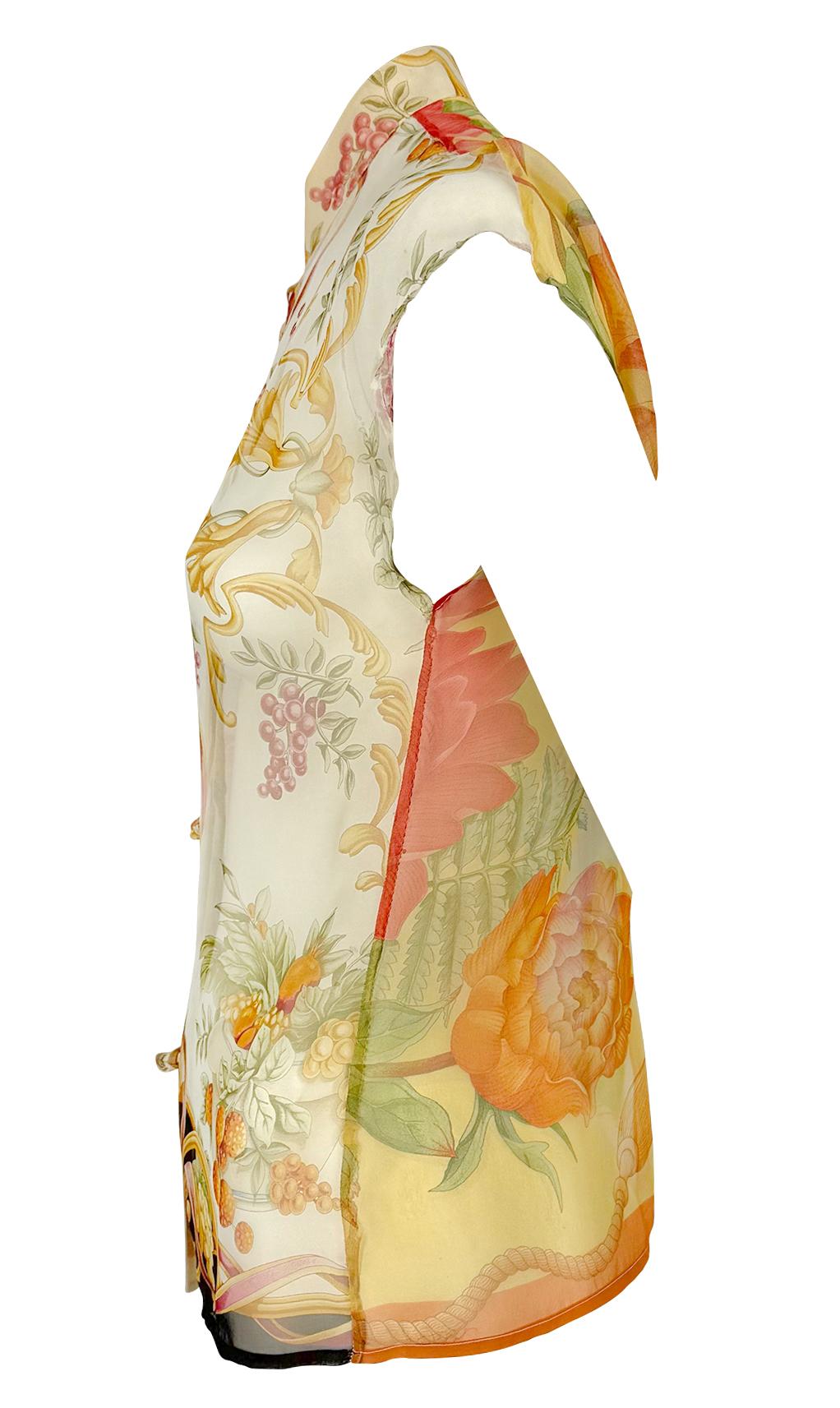 Haut à fleurs multicolore en soie transparente Salvatore Ferragamo Runway Ad S/S 1999 en vente 7