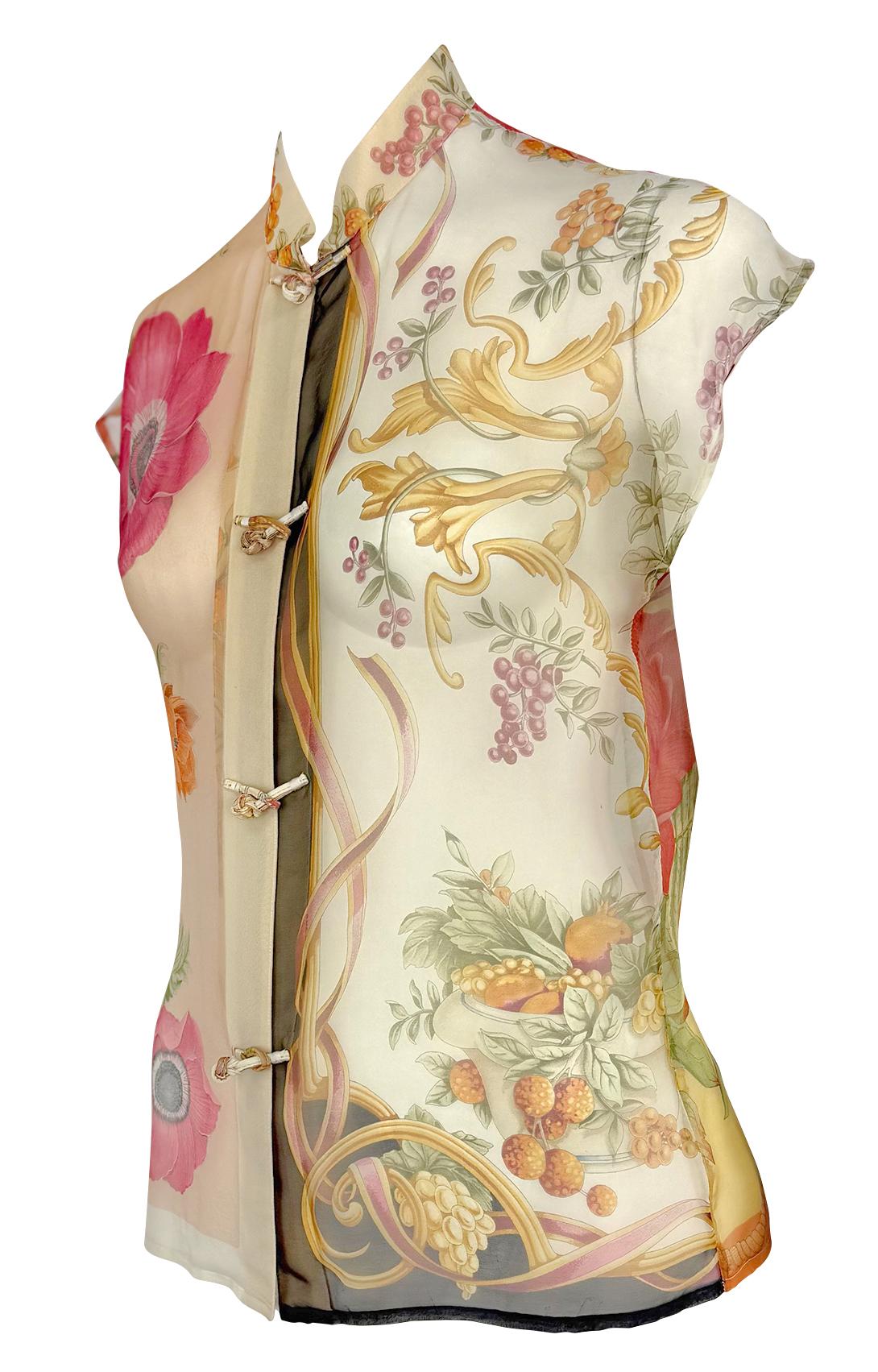 Haut à fleurs multicolore en soie transparente Salvatore Ferragamo Runway Ad S/S 1999 en vente 8