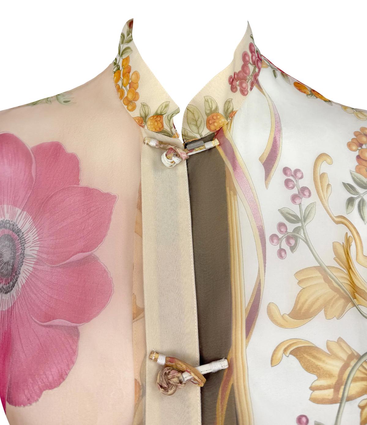 Haut à fleurs multicolore en soie transparente Salvatore Ferragamo Runway Ad S/S 1999 Excellent état - En vente à West Hollywood, CA