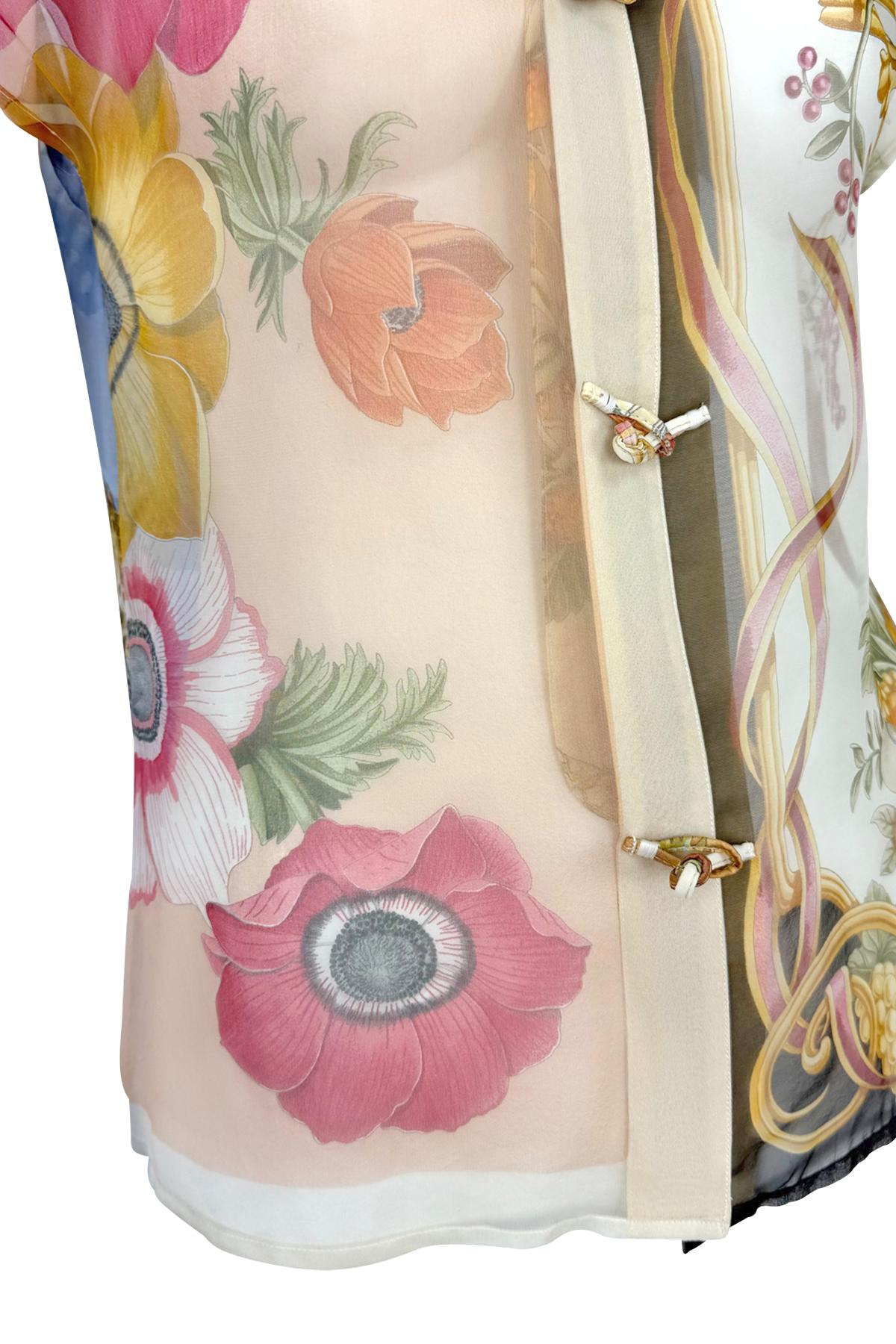 Haut à fleurs multicolore en soie transparente Salvatore Ferragamo Runway Ad S/S 1999 en vente 2