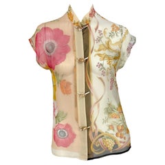 Haut à fleurs multicolore en soie transparente Salvatore Ferragamo Runway Ad S/S 1999