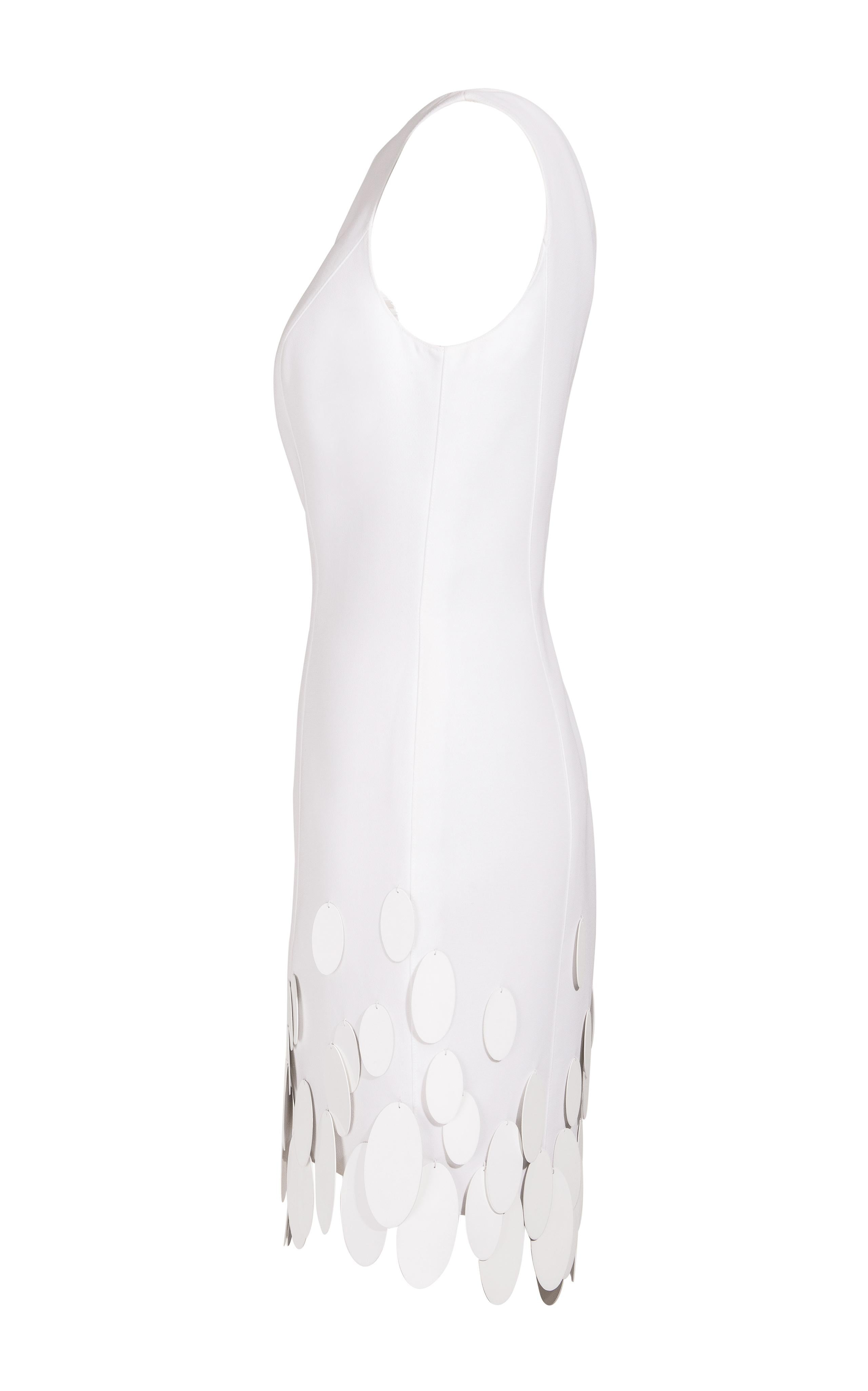 S/S 1999 Thierry Mugler Asymmetrical White Dress with Oval Paillette 'Fringe' In Excellent Condition In North Hollywood, CA