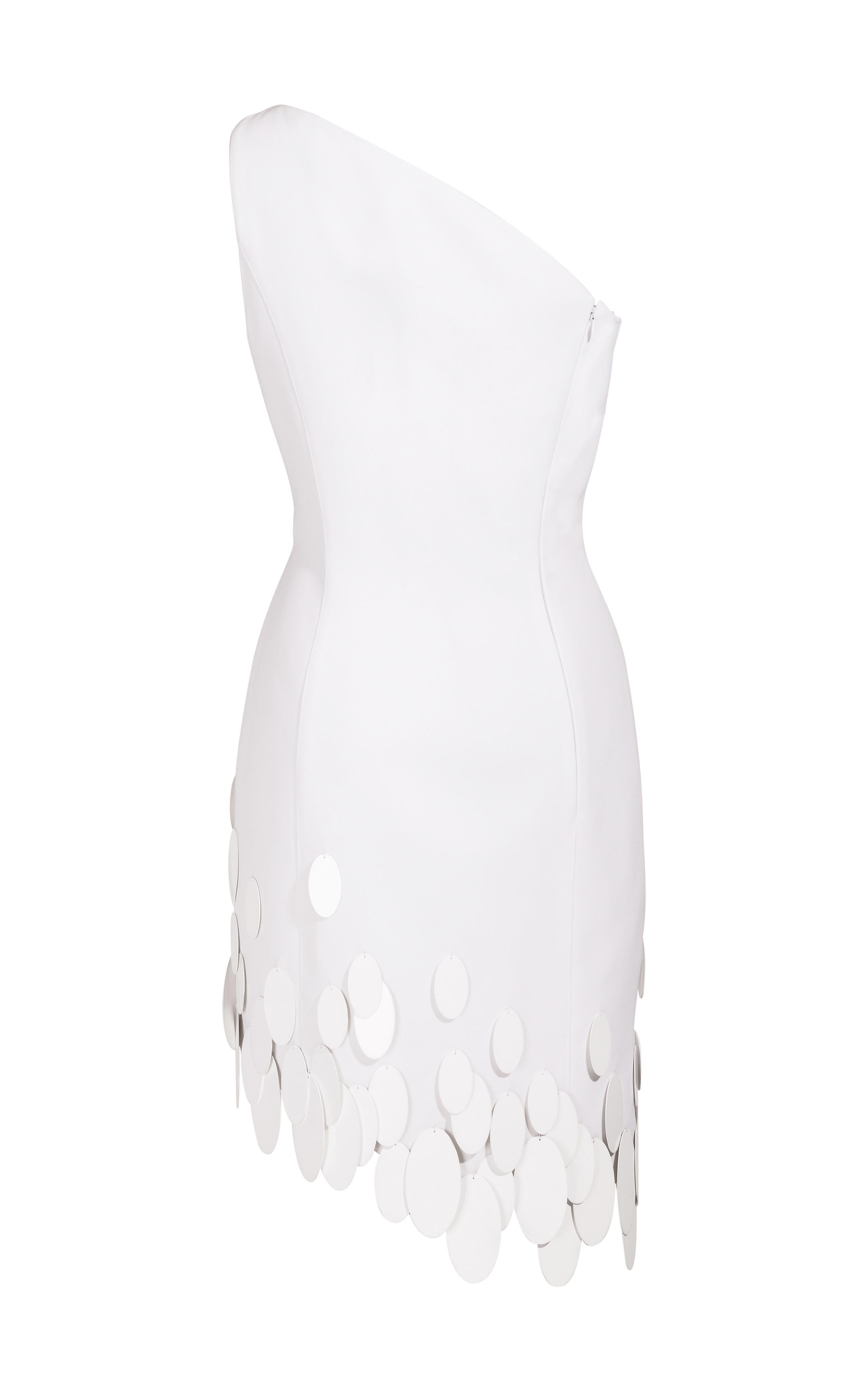 Women's S/S 1999 Thierry Mugler Asymmetrical White Dress with Oval Paillette 'Fringe'