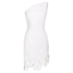 S/S 1999 Thierry Mugler Asymmetrical White Dress with Oval Paillette 'Fringe'
