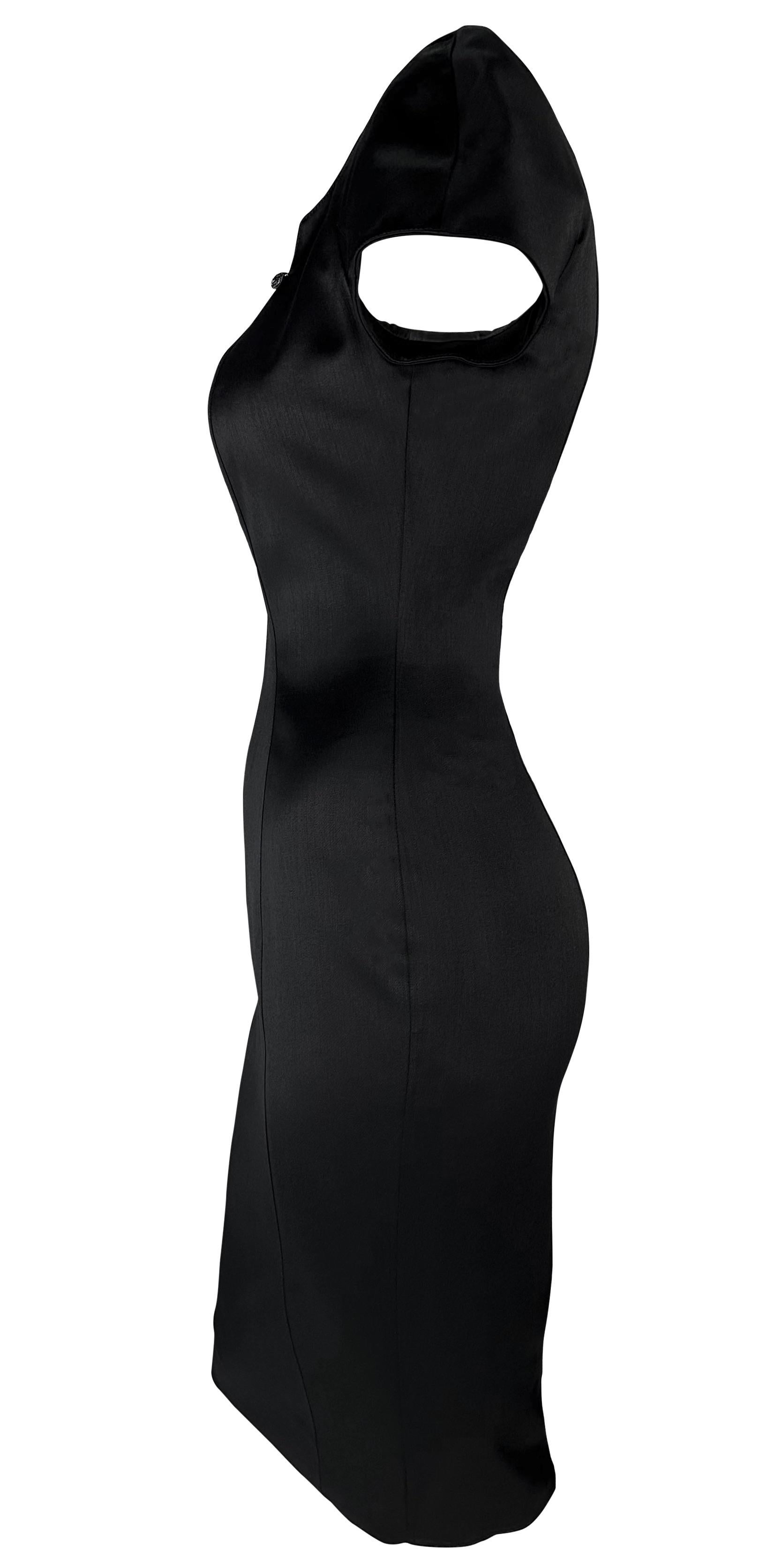 S/S 1999 Thierry Mugler Black Rhinestone Accent Wide Neckline Midi Dress For Sale 1