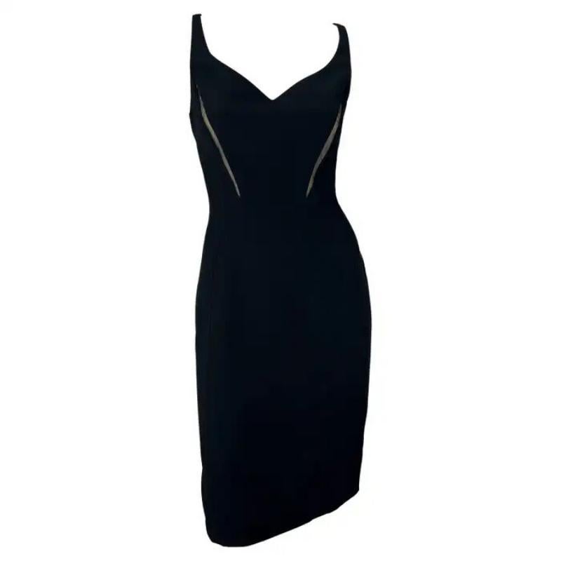 Piccolo abito nero con pannello a rete Thierry Mugler P/E 1999