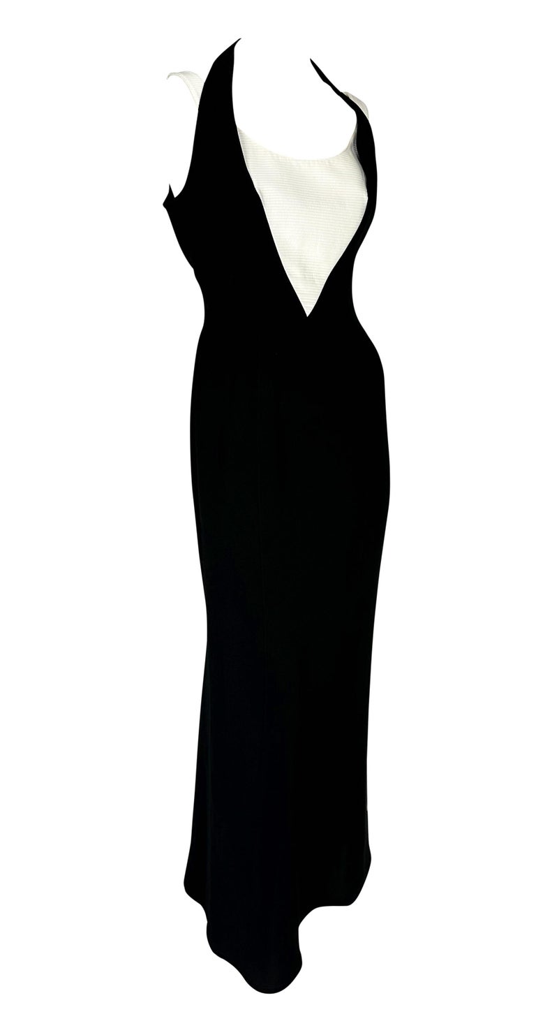 S/S 1999 Thierry Mugler Runway Black White Halter Cinched Flare Evening Gown For Sale 6