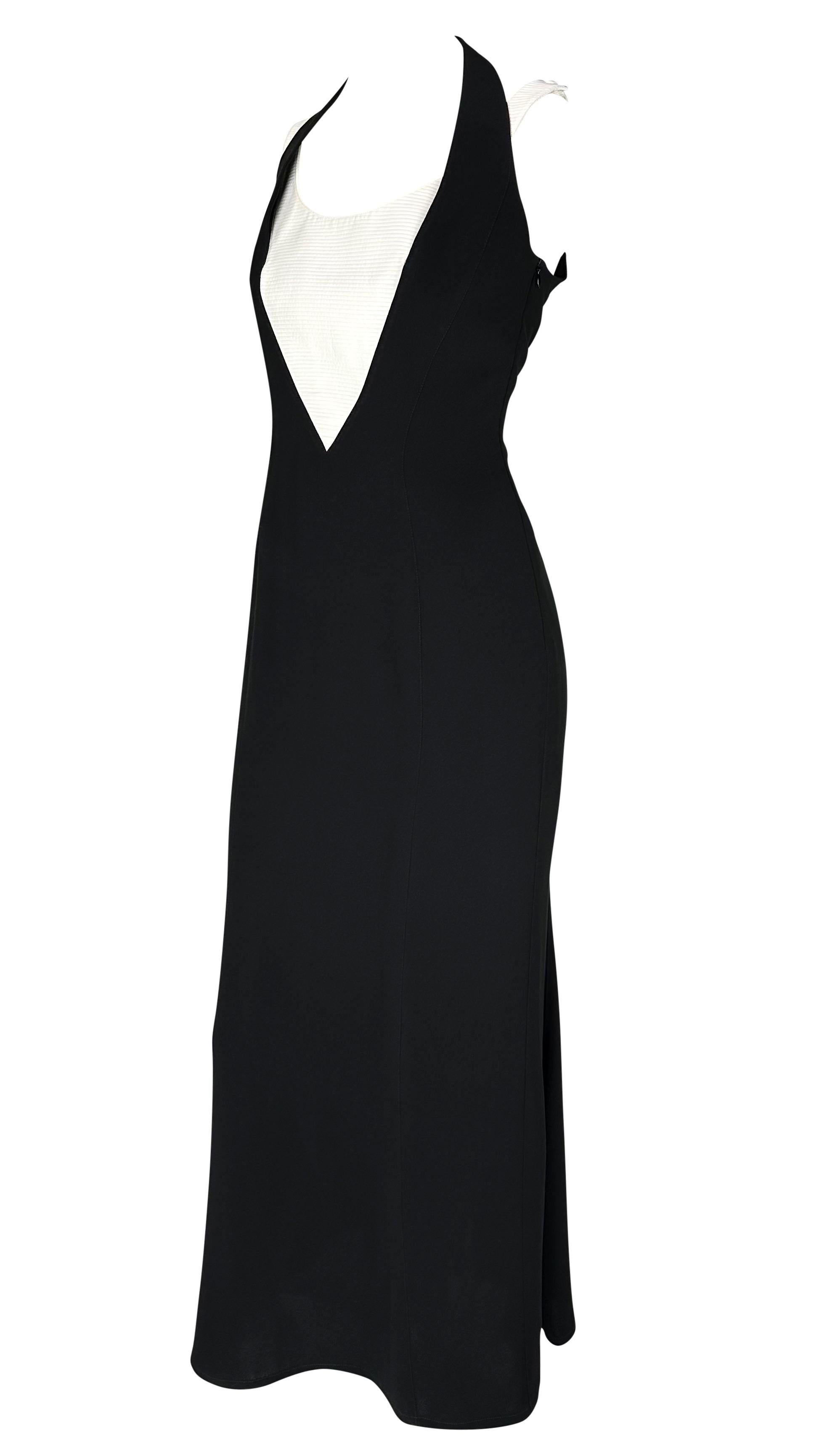 S/S 1999 Thierry Mugler Runway Black White Halter Cinched Flare Evening Gown 1