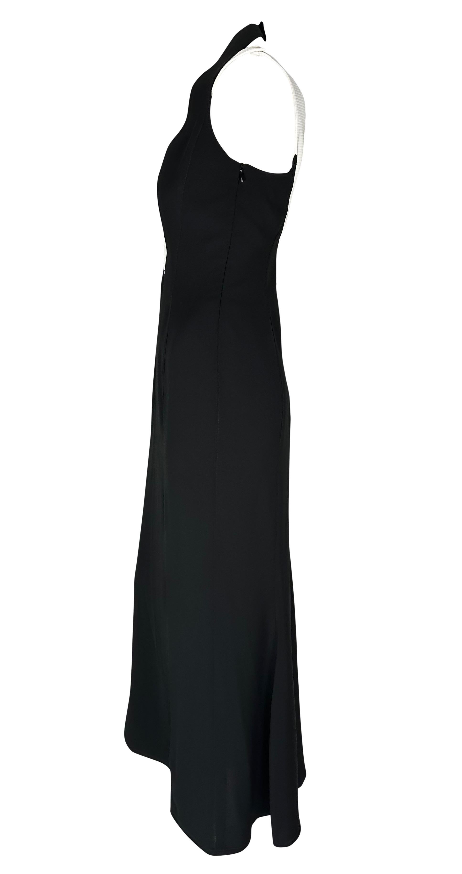S/S 1999 Thierry Mugler Runway Black White Halter Cinched Flare Evening Gown 2