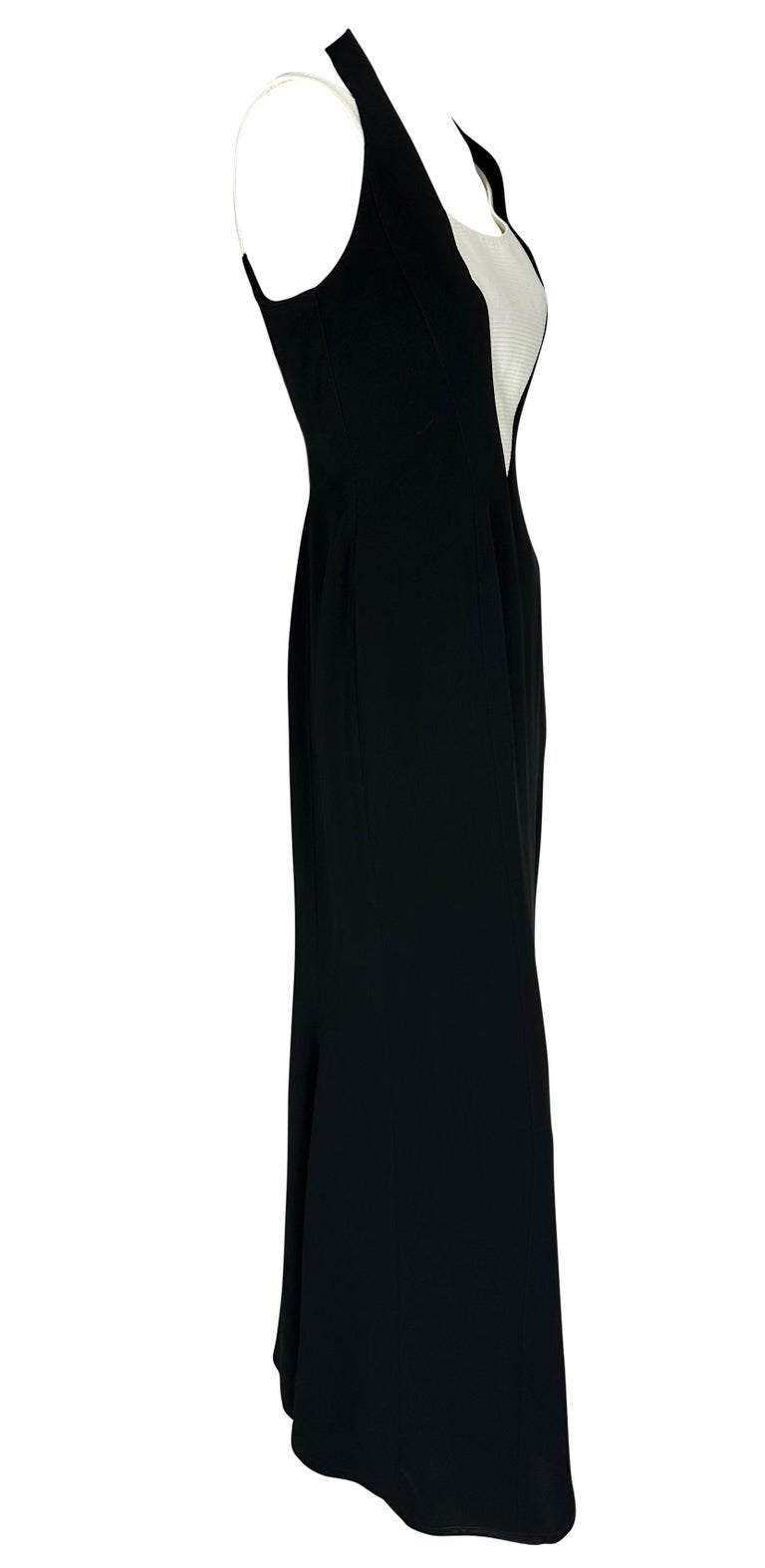 S/S 1999 Thierry Mugler Runway Black White Halter Cinched Flare Evening Gown For Sale 5