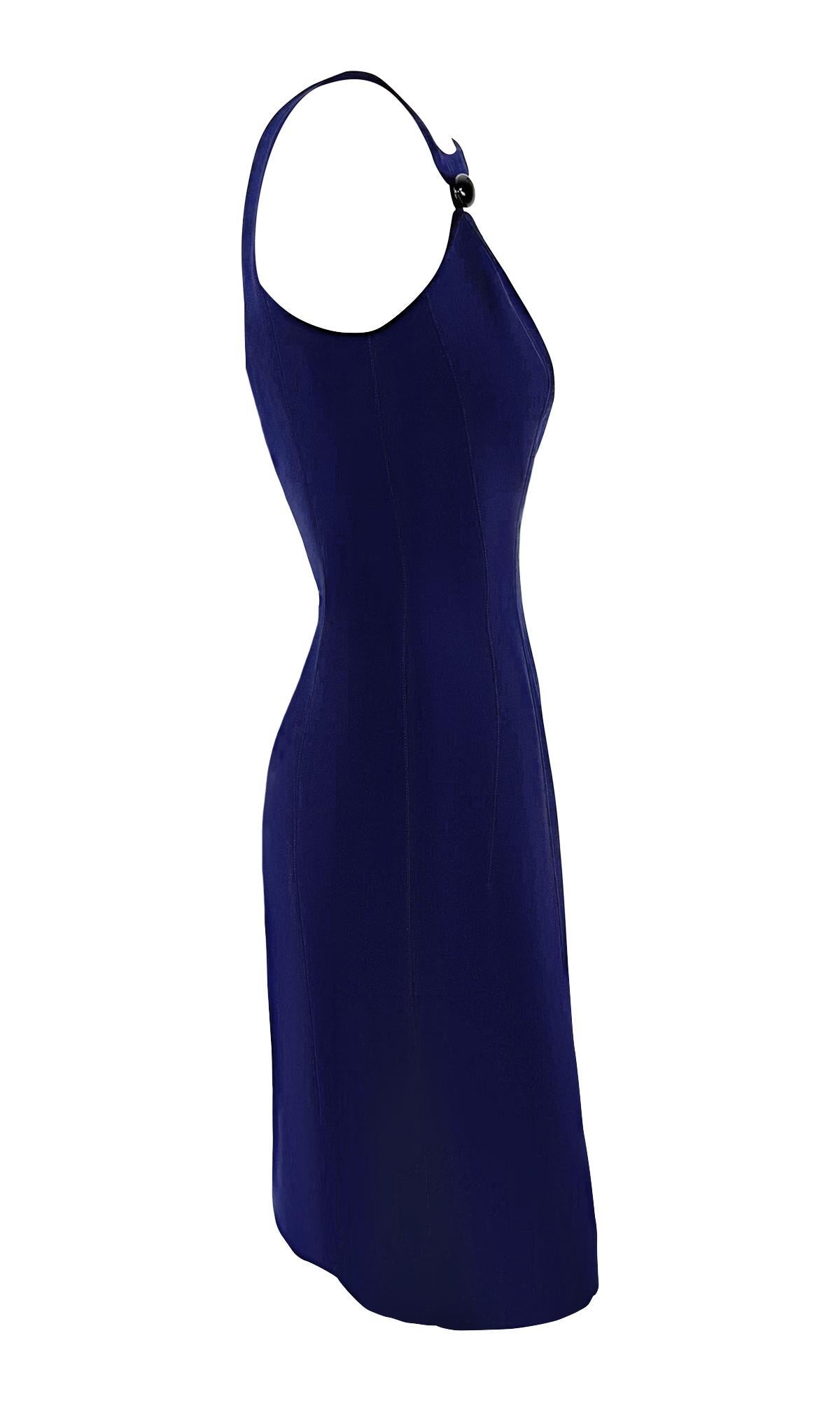 S/S 1999 Thierry Mugler Runway Navy Abstract Brooch Midi Pencil Dress For Sale 3