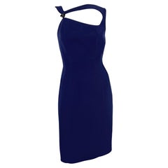 S/S 1999 Pasarela Thierry Mugler Vestido lápiz midi con broche abstracto azul marino