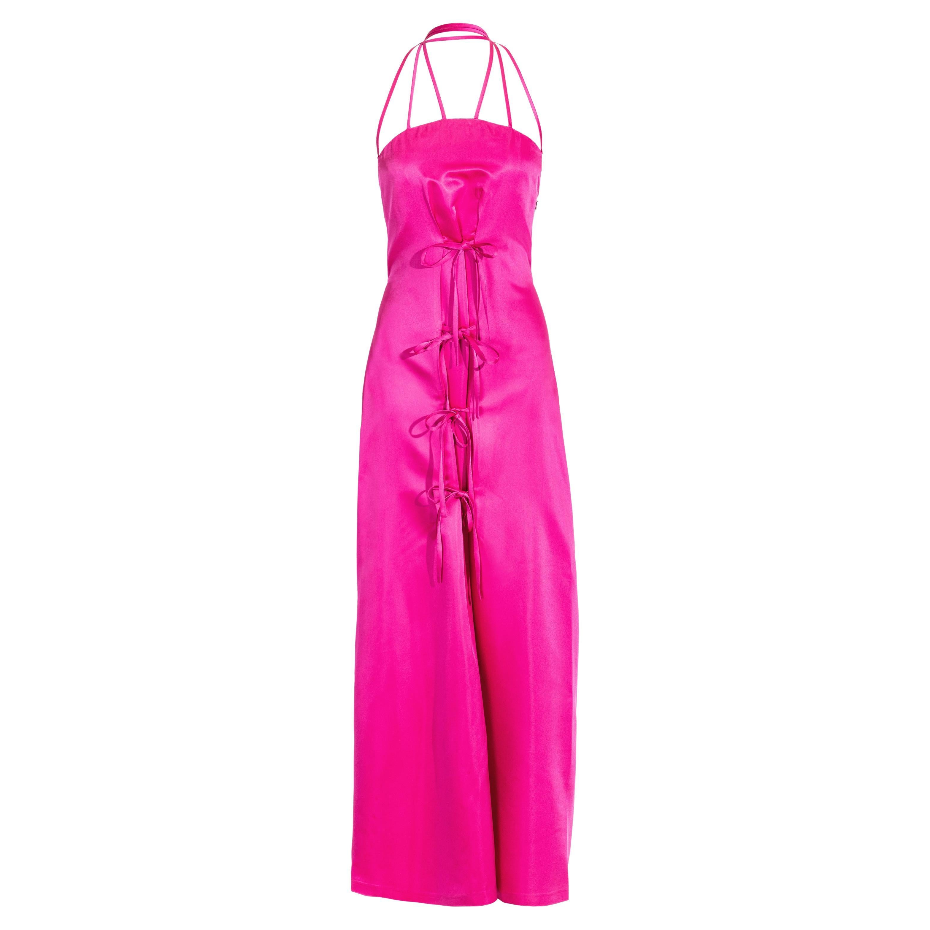 S/S 1999 Vivienne Westwood Red Label Hot Pink Silk Gown with Front Ties For Sale