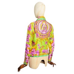 S/S 2000 Atelier Versace by Donatella Camisa Buda Rococó de Seda Verde Lima
