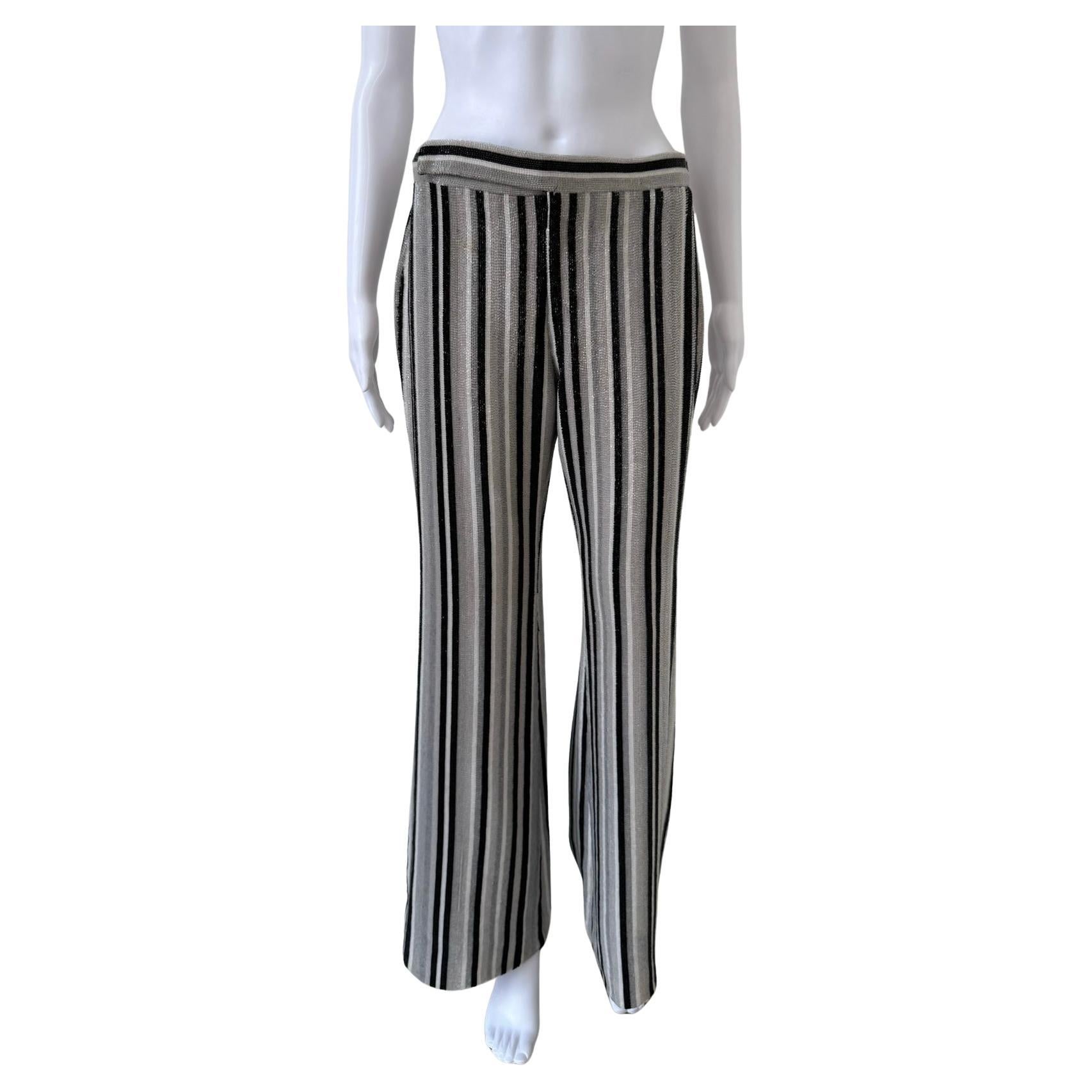 Gucci Spring/Summer 2000 Unisex Silk Beaded Striped Flared Trousers For Sale