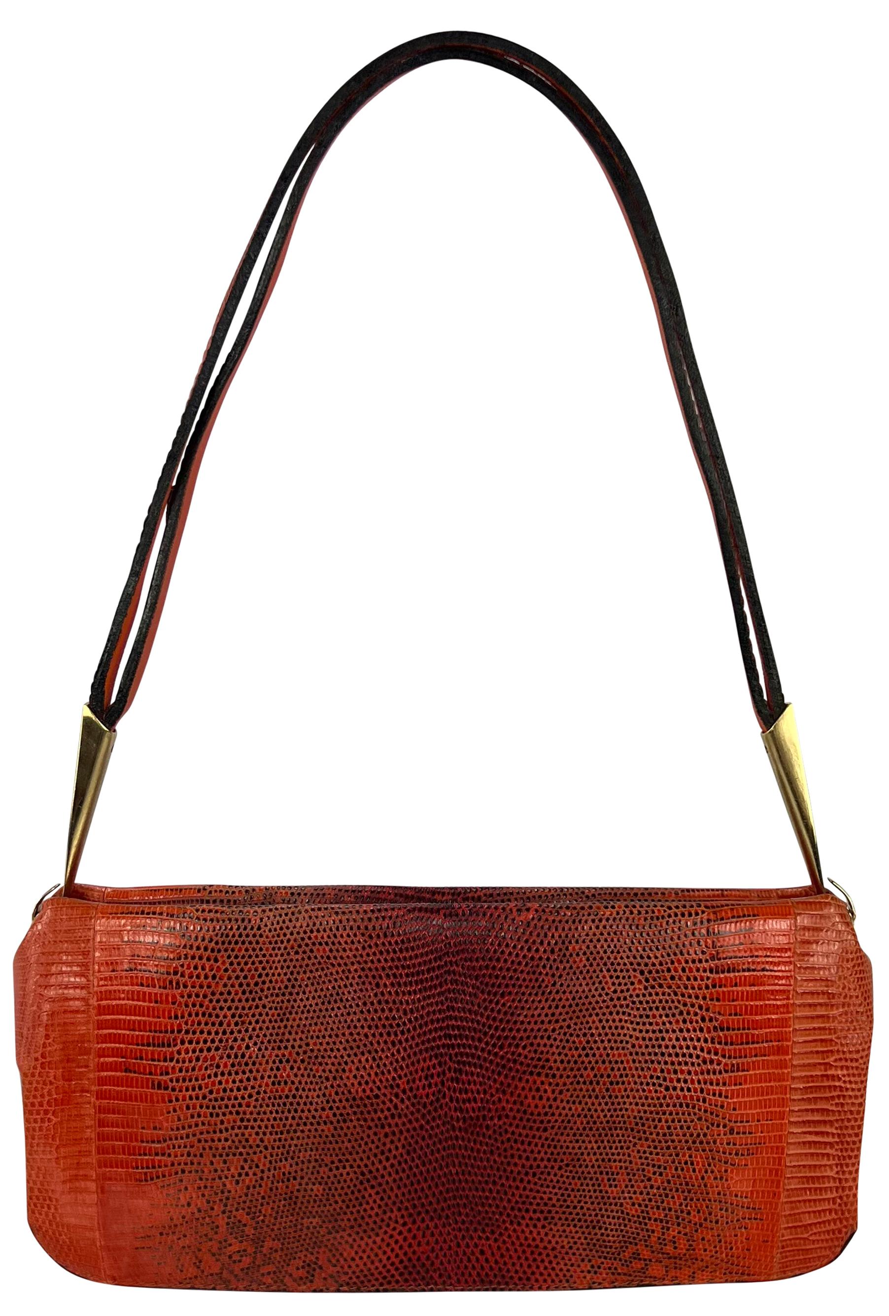 Women's S/S 2000 Bottega Veneta Orange Genuine Ring Lizard Skin Shoulder Bag