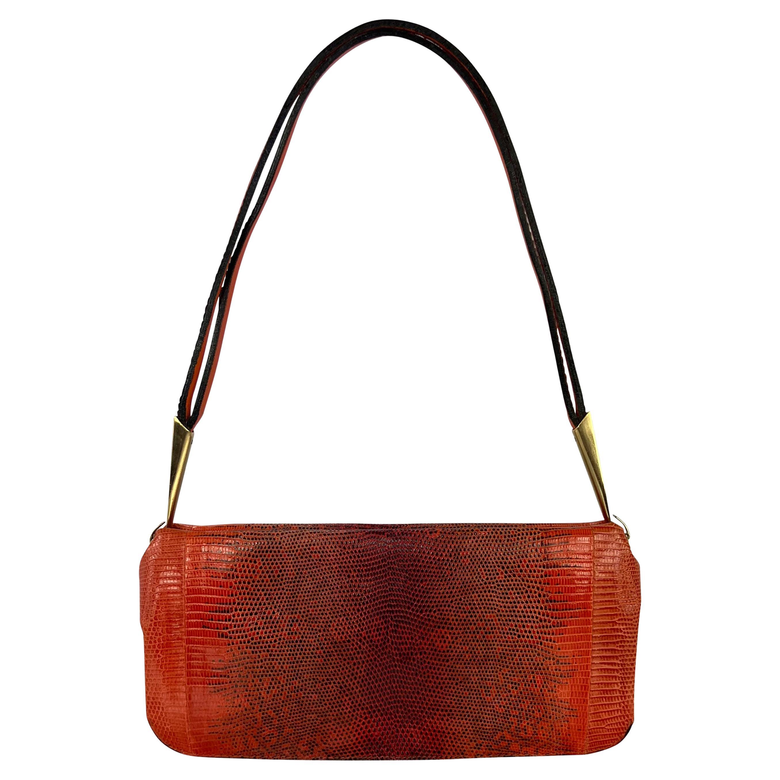 S/S 2000 Bottega Veneta Orange Genuine Ring Lizard Skin Shoulder Bag