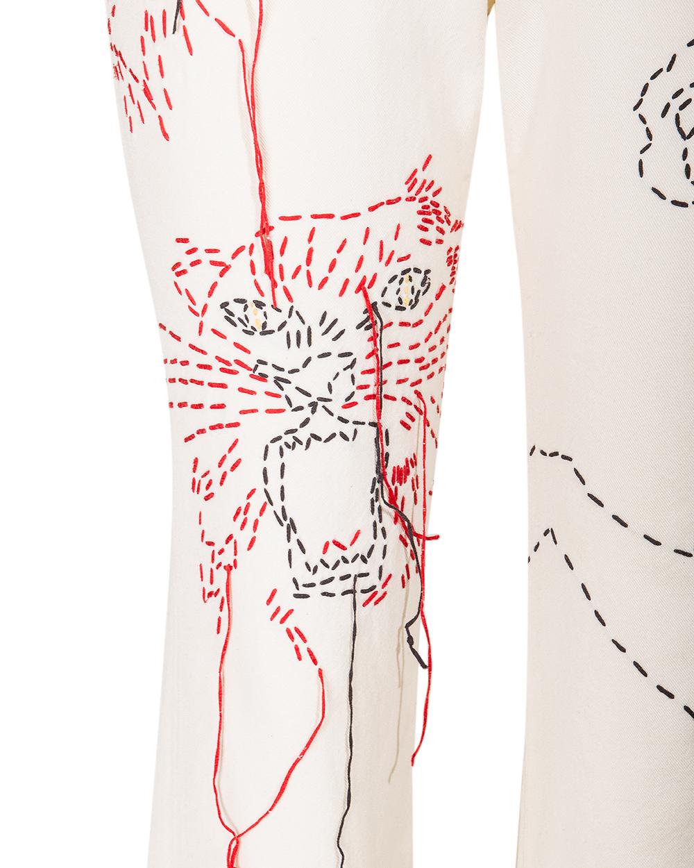 Women's S/S 2000 Chloe by Stella McCartney Cream Jeans with Embroidered Animals