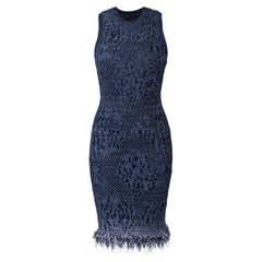 S/S 2000 Christian Dior by Galliano Deep Blue Knit Dress with Faux Feather Trim