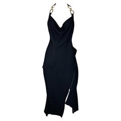 S/S 2000 Christian Dior by John Galliano Black Plunging Gold Logo Straps Dress