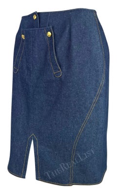 S/S 2000 Christian Dior by John Galliano Blue Denim Gold Button Pencil Skirt