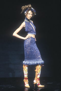 S/S 2000 Christian Dior by John Galliano Blue Sheer Knit Crop Top