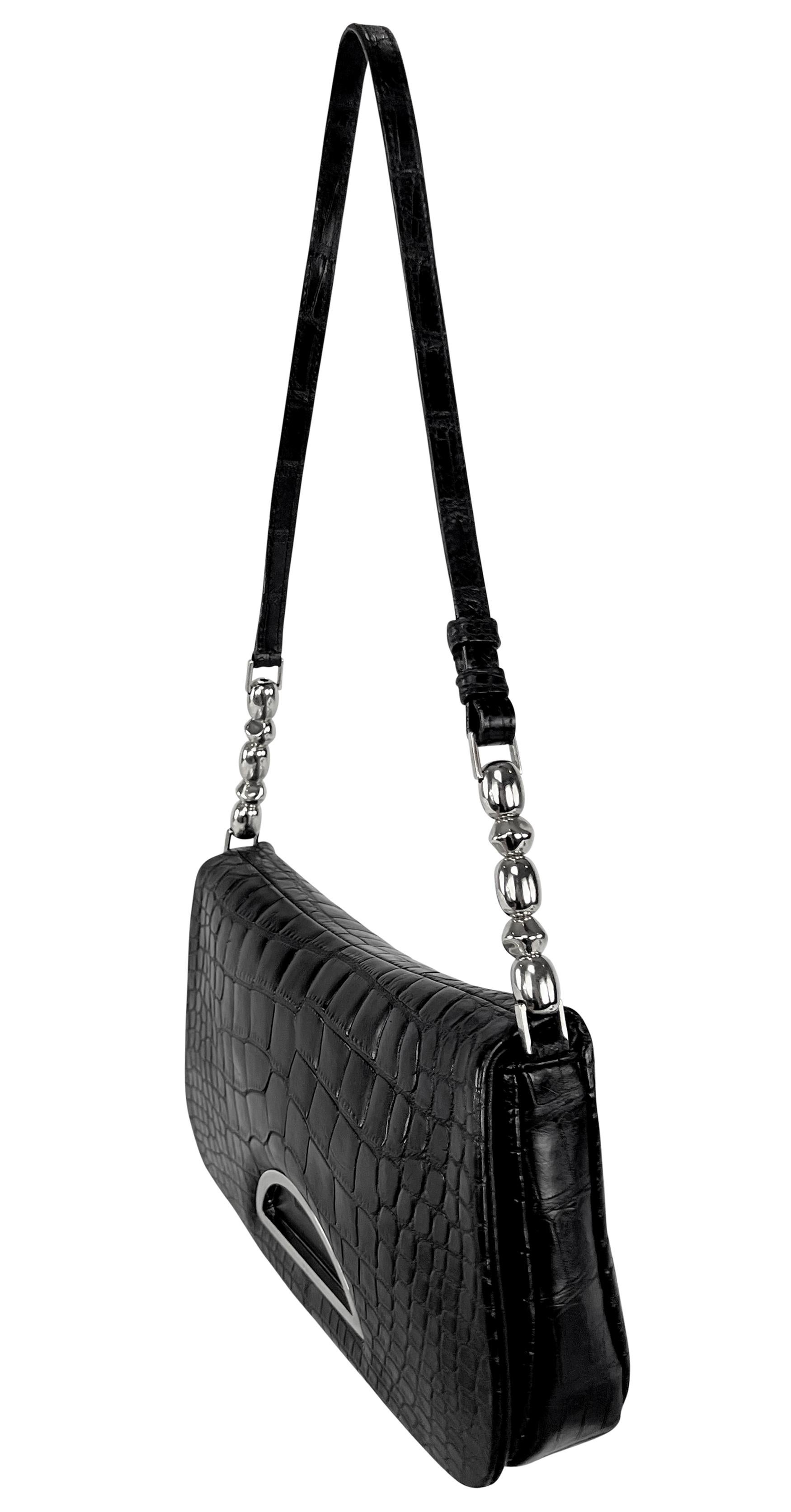 S/S 2000 Christian Dior by John Galliano Genuine Alligator Black Shoulder Bag In Excellent Condition In West Hollywood, CA