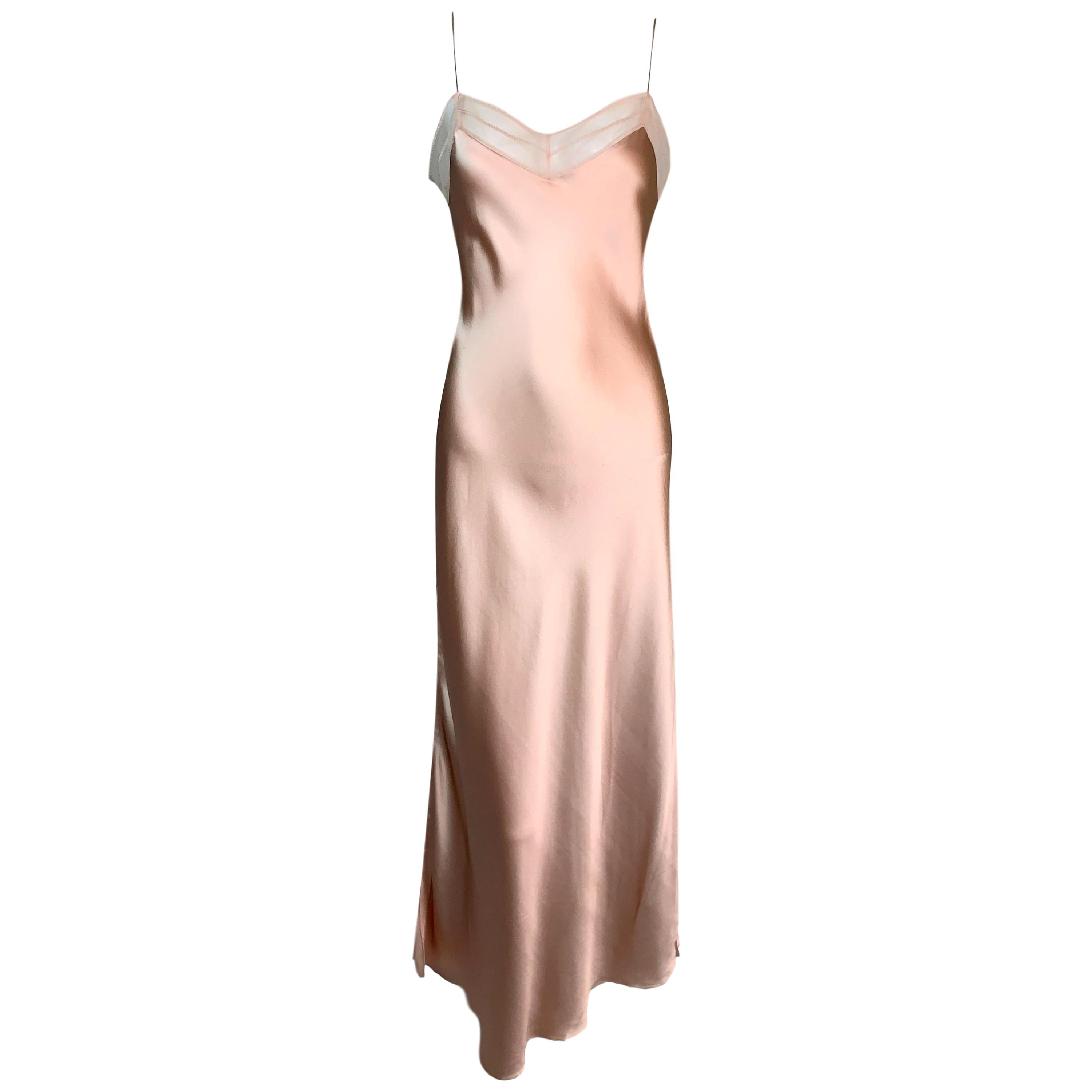 2000's Christian Dior by John Galliano Pink Silk Satin Mesh Trim Gown Dress