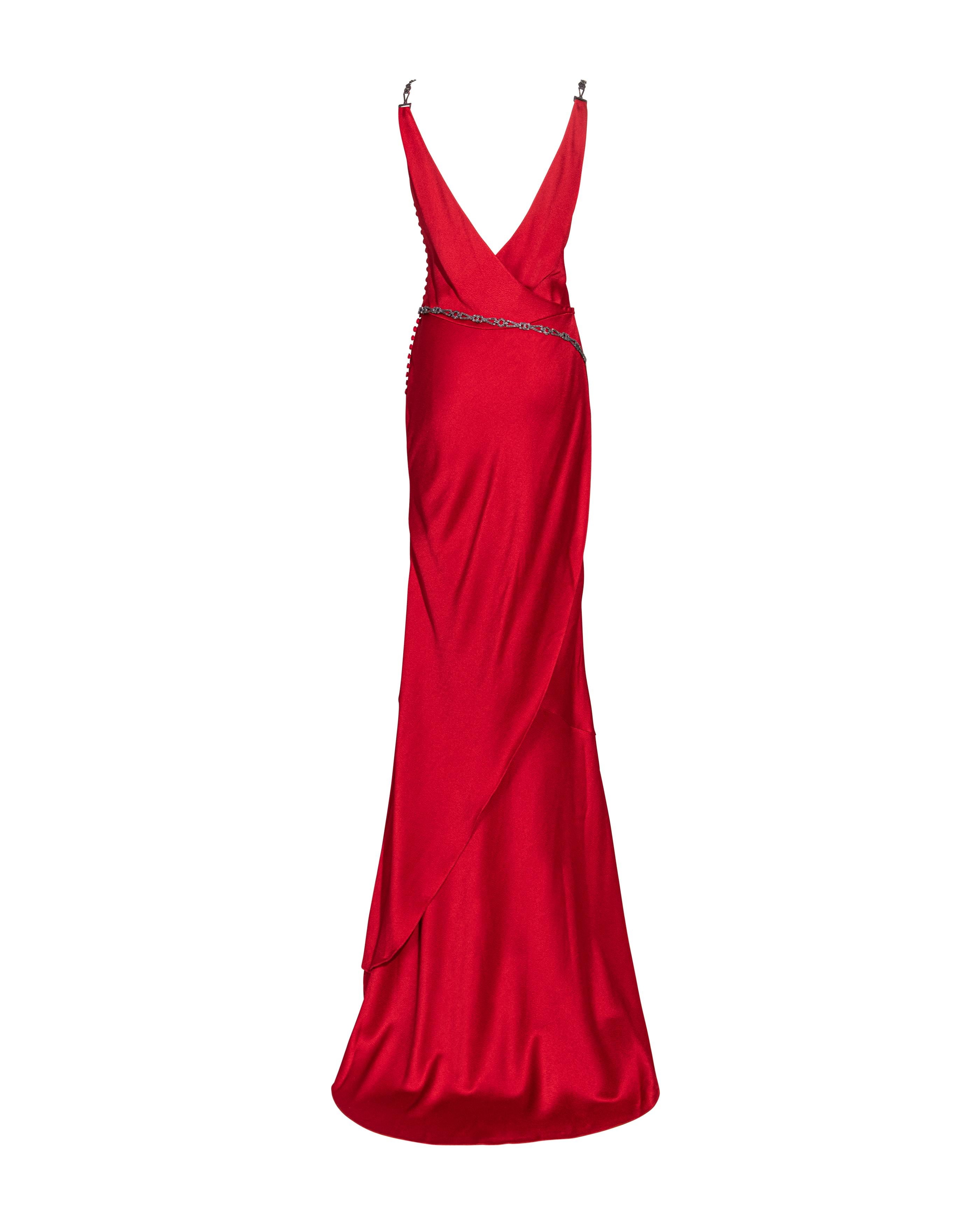 Women's S/S 2000 Christian Dior by John Galliano Red Bias Cut Gown with Jeweled Belt