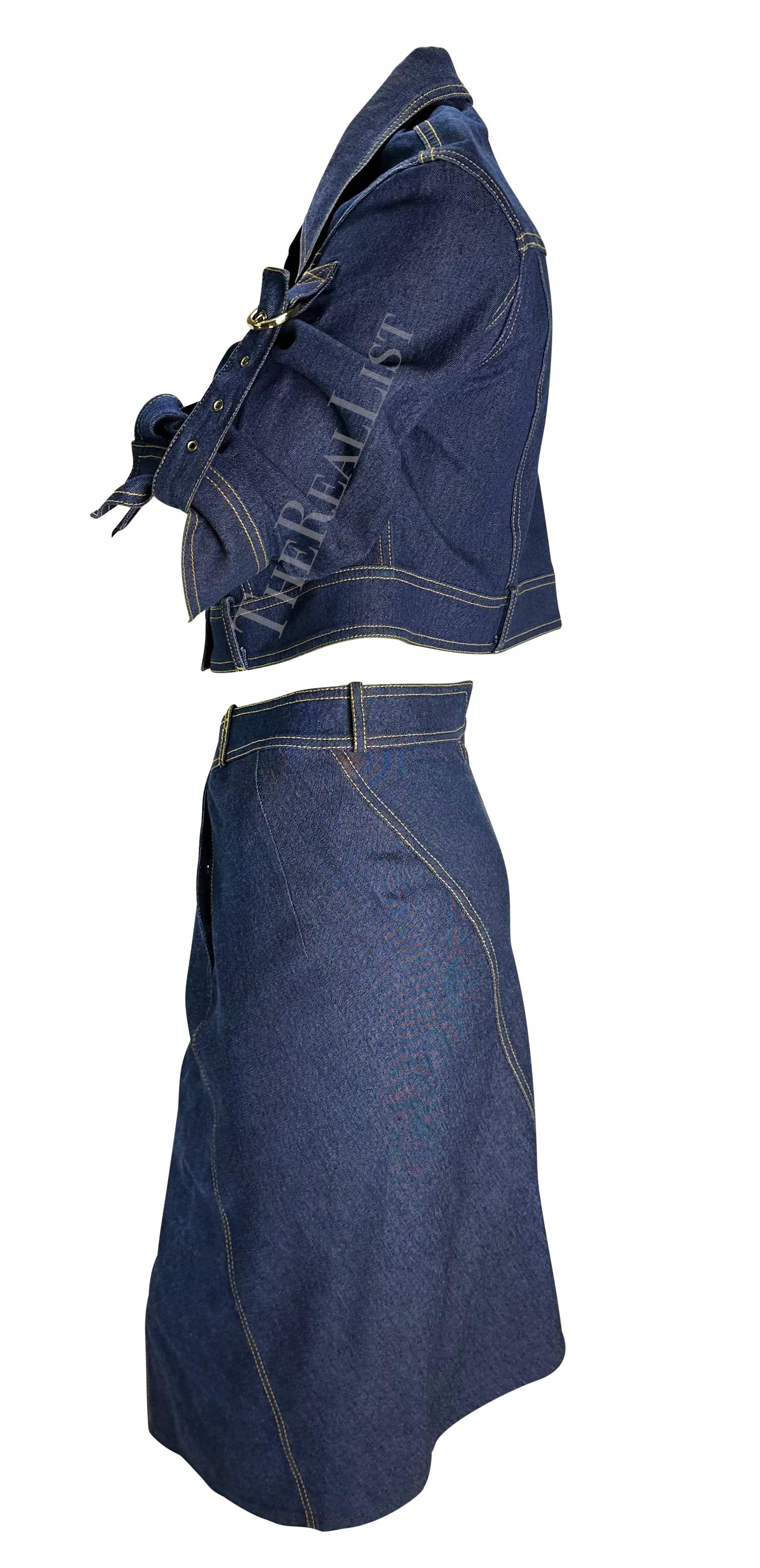 S/S 2000 Christian Dior by John Galliano Runway Denim Asymmetric Logo Skirt Set In Good Condition In West Hollywood, CA
