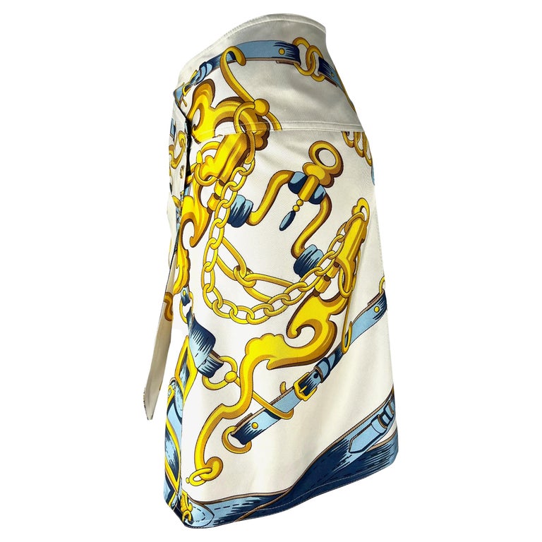 S/S 2000 Christian Dior by John Galliano Runway White Silk Horsebit Print Skirt For Sale 1